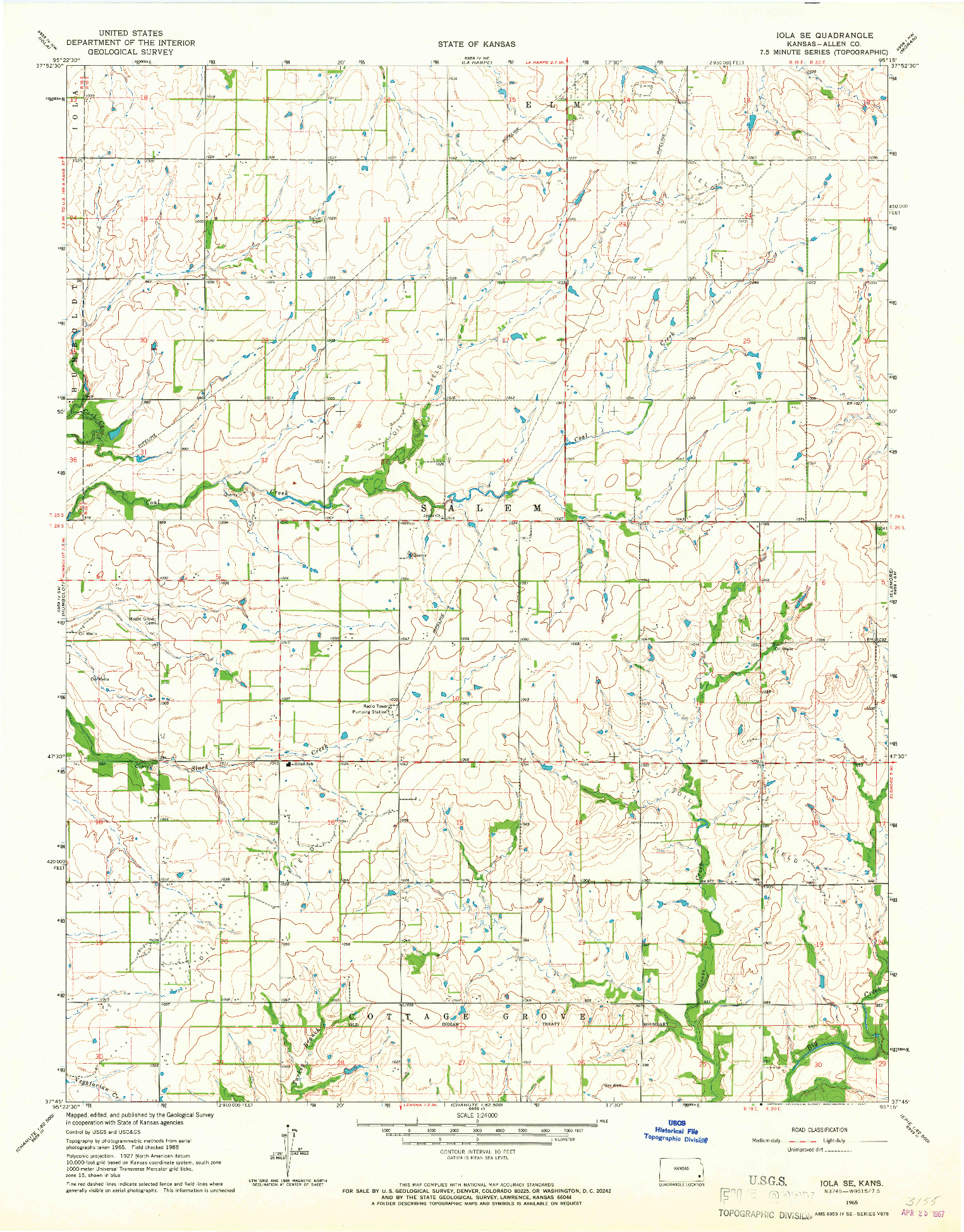 USGS 1:24000-SCALE QUADRANGLE FOR IOLA SE, KS 1965