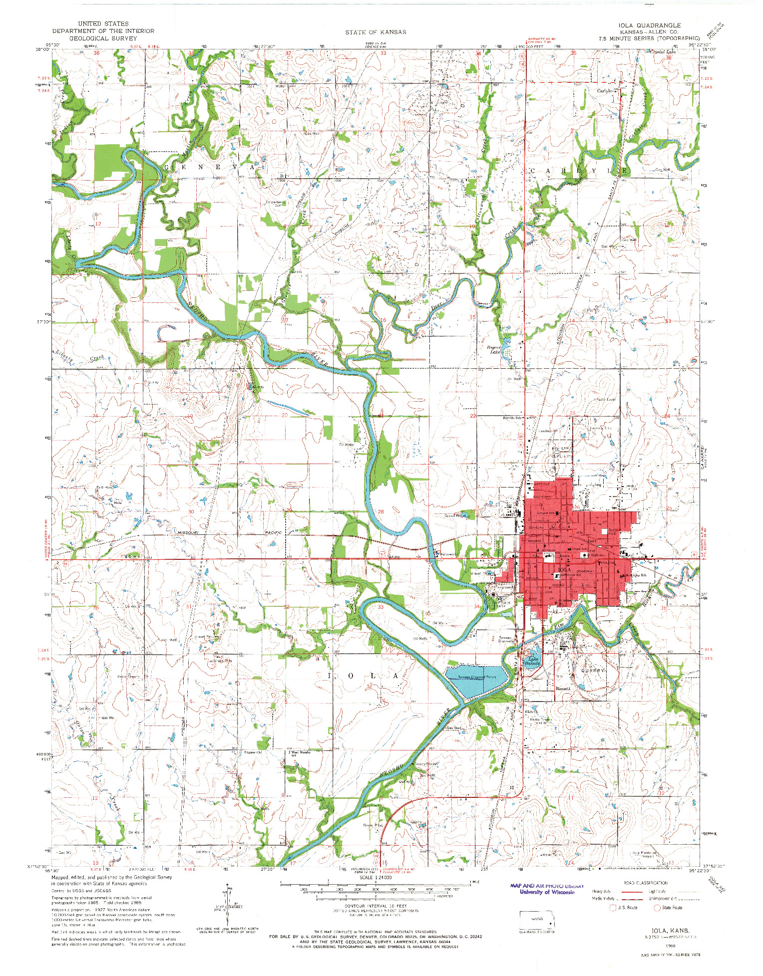 USGS 1:24000-SCALE QUADRANGLE FOR IOLA, KS 1966