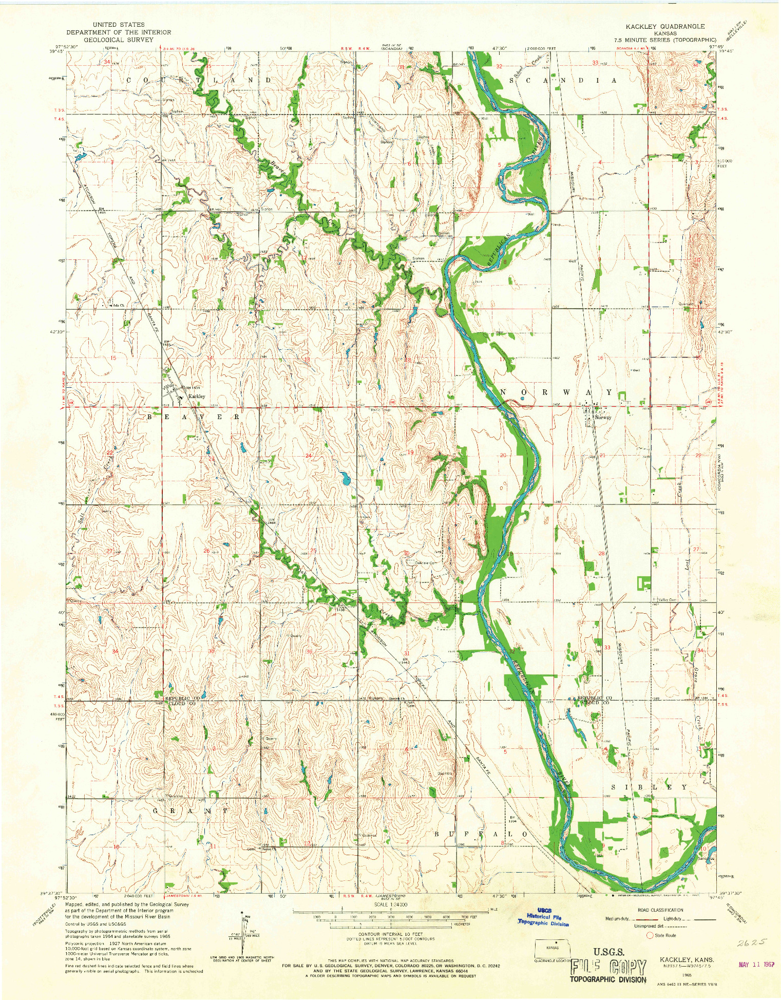 USGS 1:24000-SCALE QUADRANGLE FOR KACKLEY, KS 1965