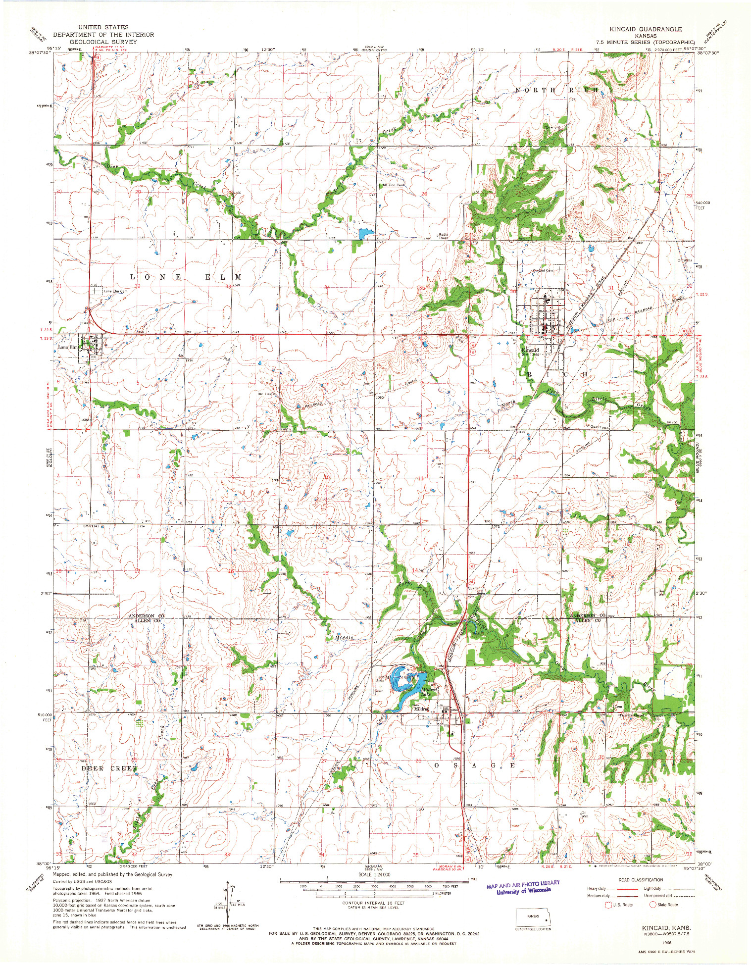 USGS 1:24000-SCALE QUADRANGLE FOR KINCAID, KS 1966