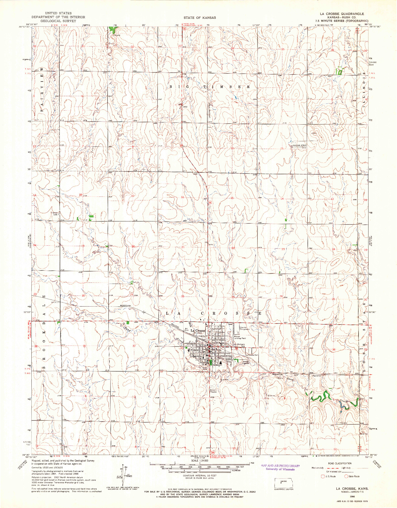 USGS 1:24000-SCALE QUADRANGLE FOR LA CROSSE, KS 1966