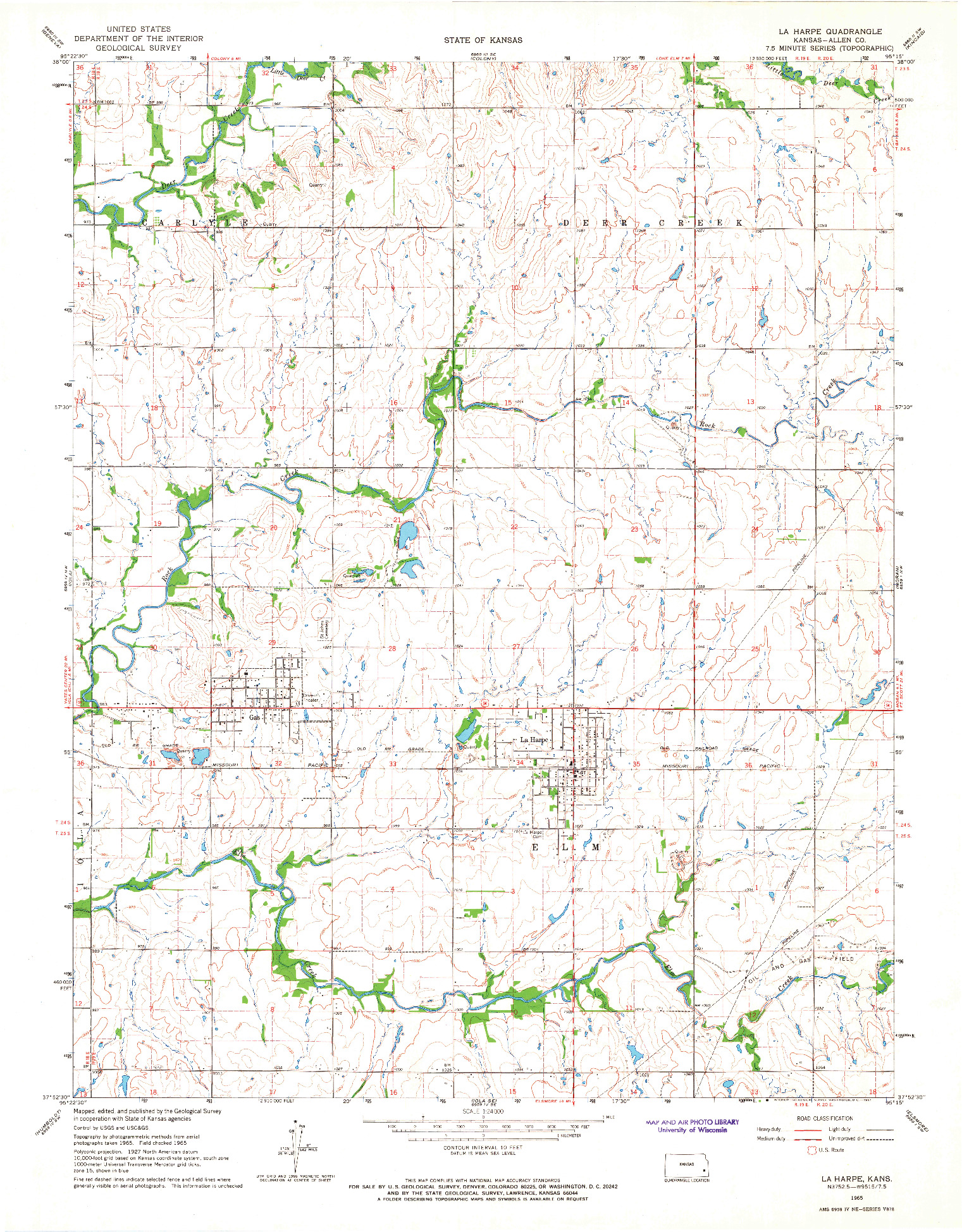 USGS 1:24000-SCALE QUADRANGLE FOR LA HARPE, KS 1965