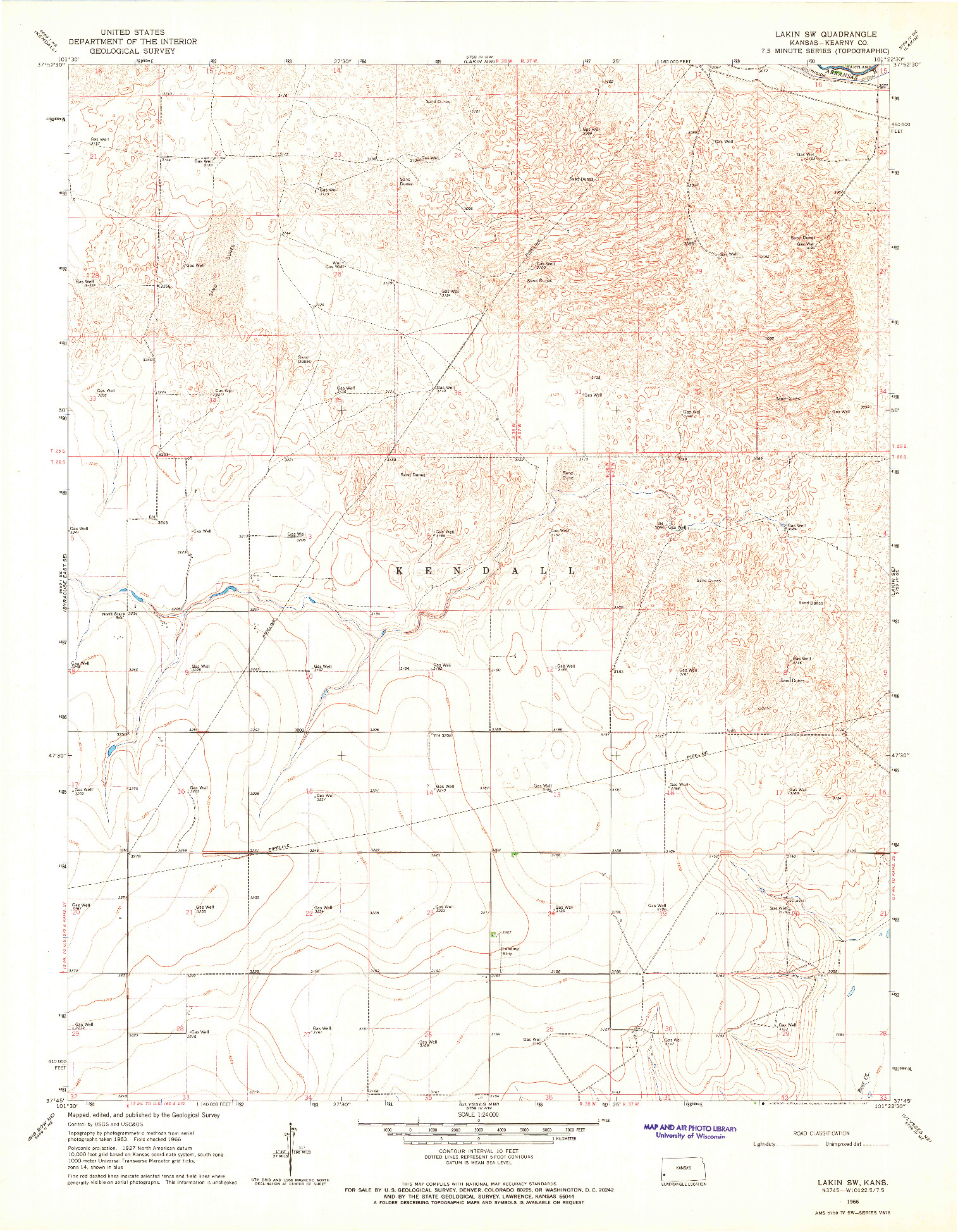 USGS 1:24000-SCALE QUADRANGLE FOR LAKIN SW, KS 1966