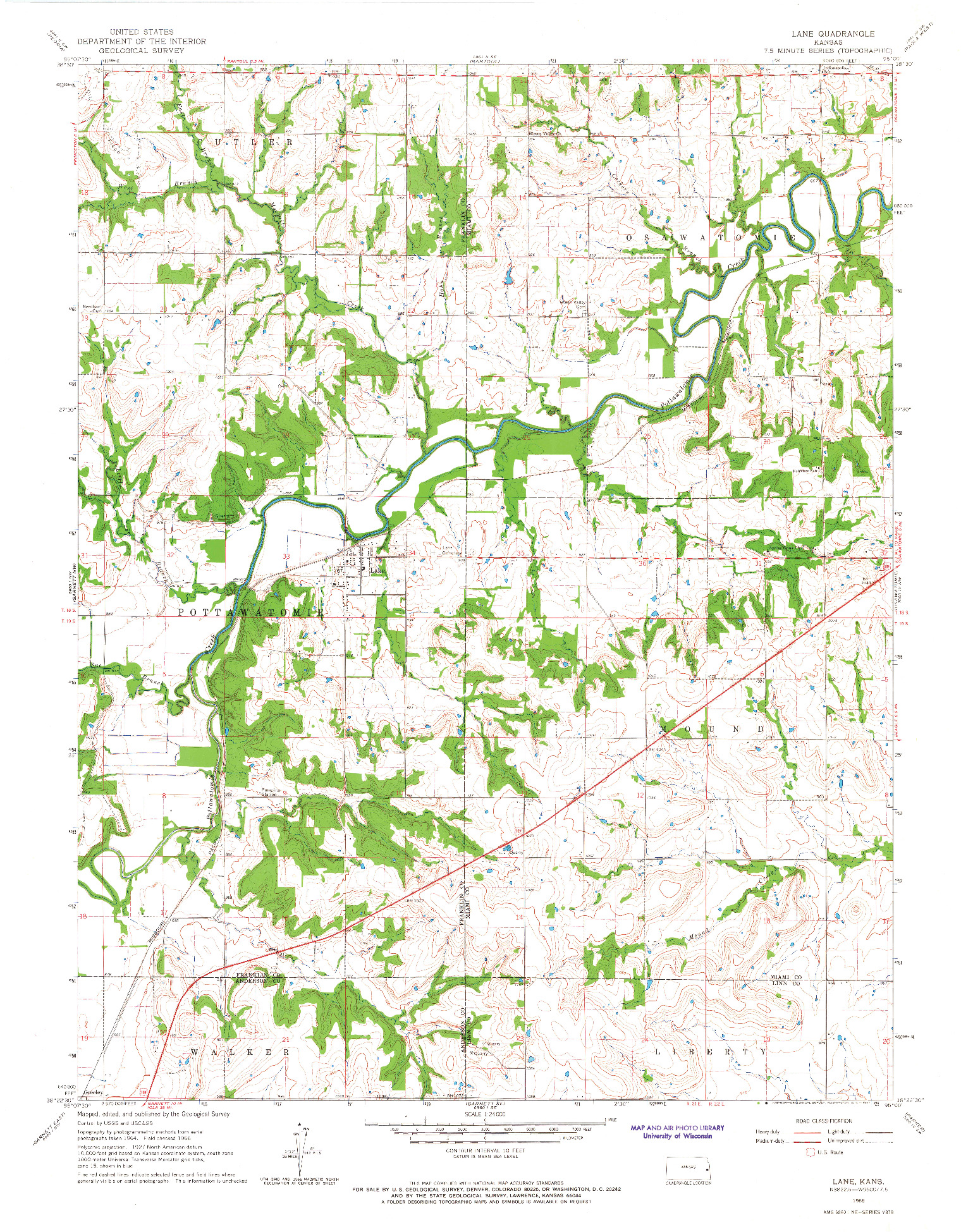 USGS 1:24000-SCALE QUADRANGLE FOR LANE, KS 1966