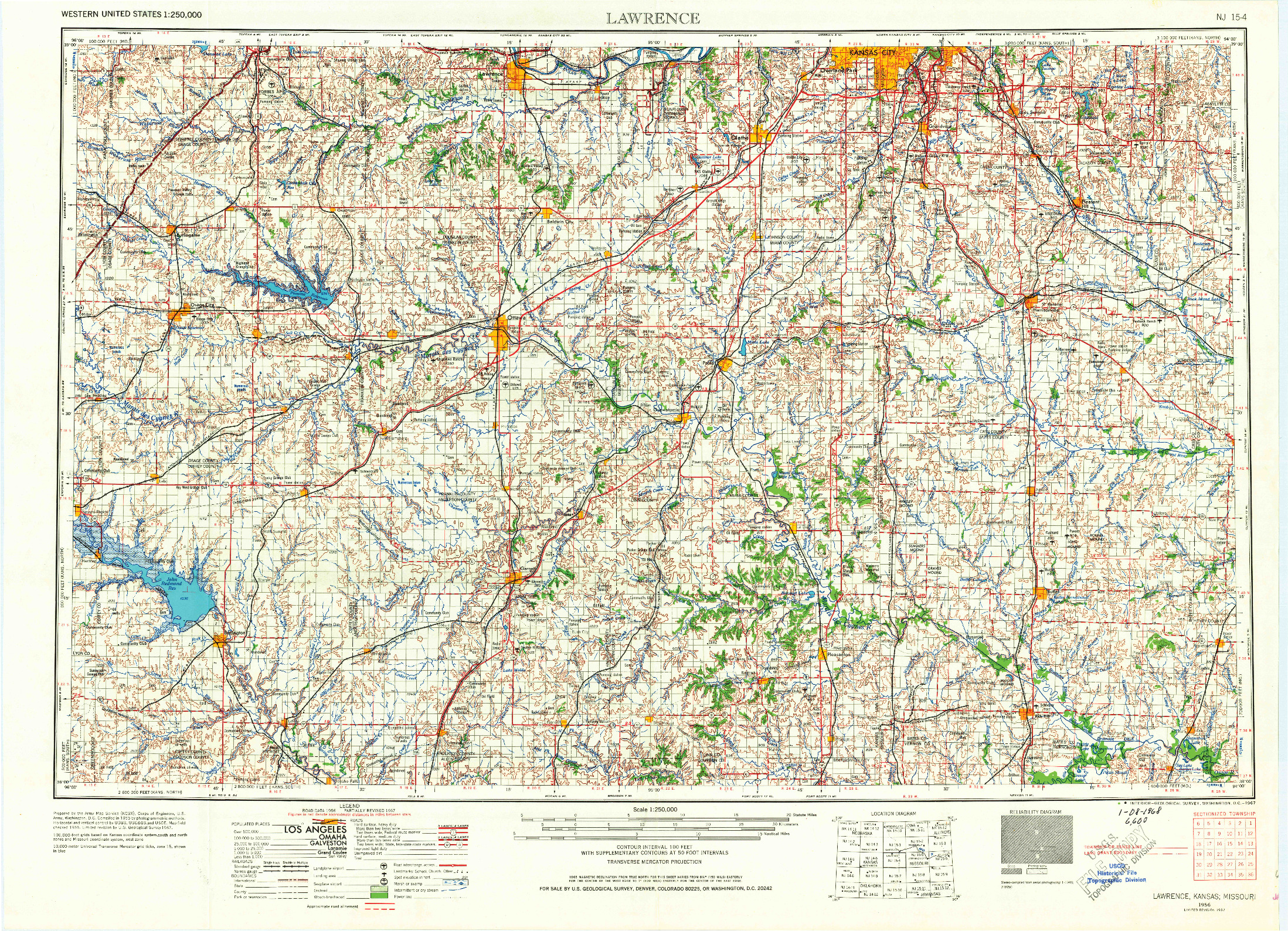 USGS 1:250000-SCALE QUADRANGLE FOR LAWRENCE, KS 1956