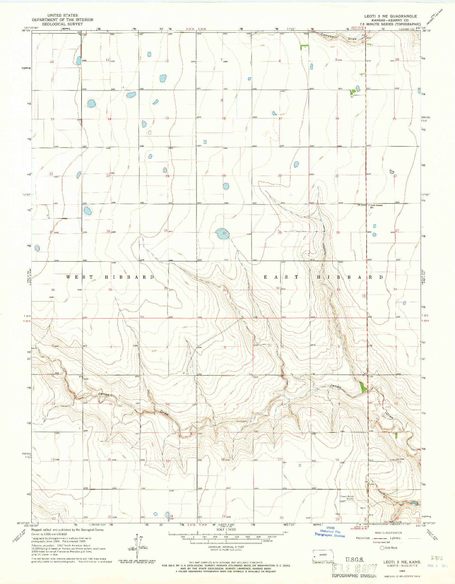 USGS 1:24000-SCALE QUADRANGLE FOR LEOTI 3 NE, KS 1965