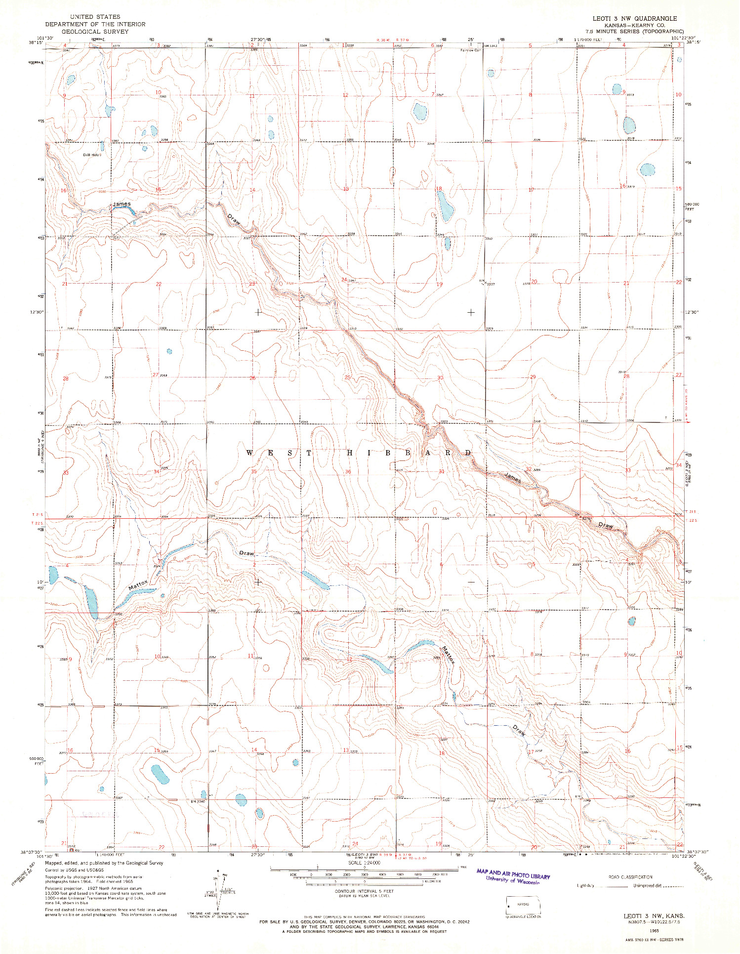 USGS 1:24000-SCALE QUADRANGLE FOR LEOTI 3 NW, KS 1965