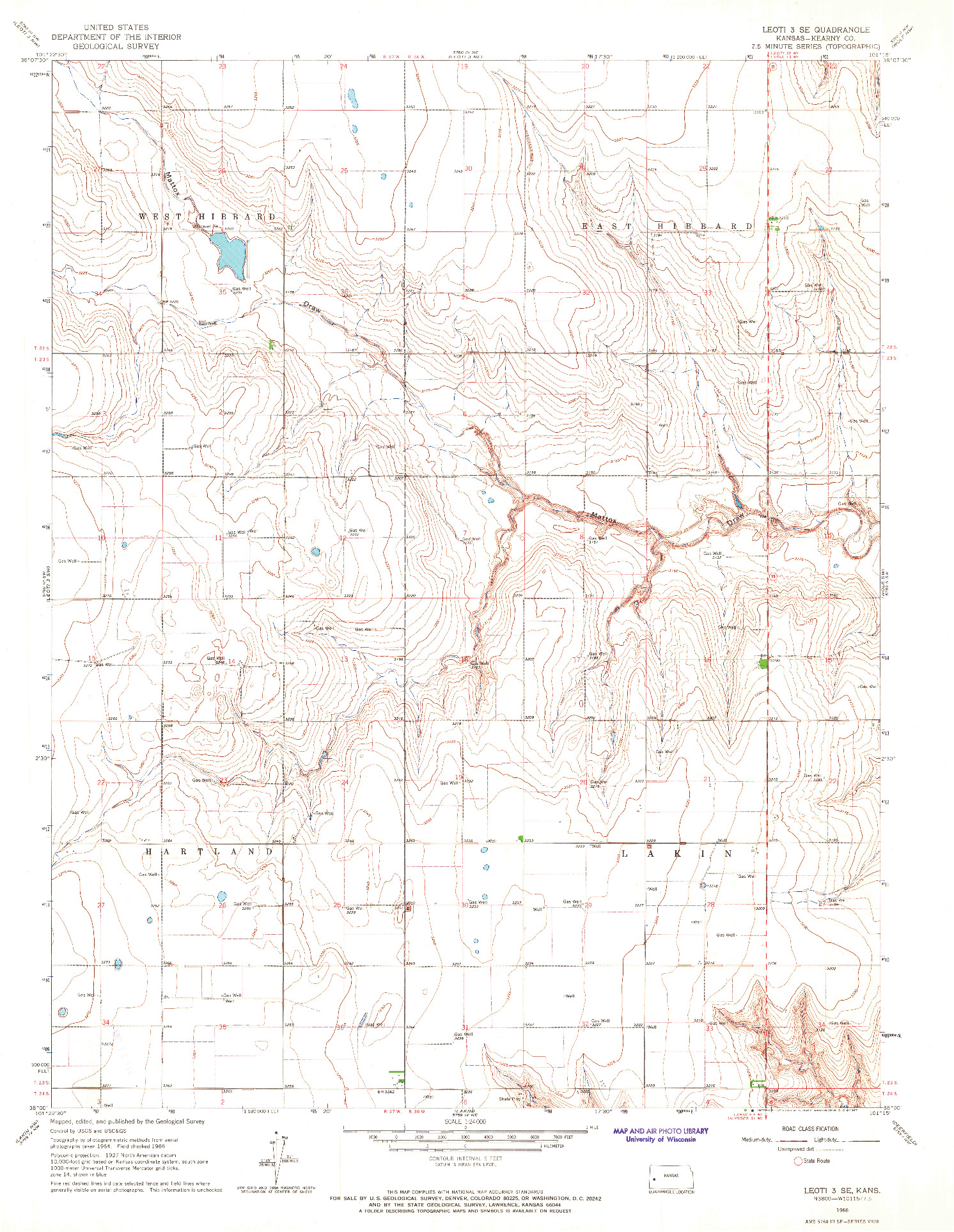 USGS 1:24000-SCALE QUADRANGLE FOR LEOTI 3 SE, KS 1966