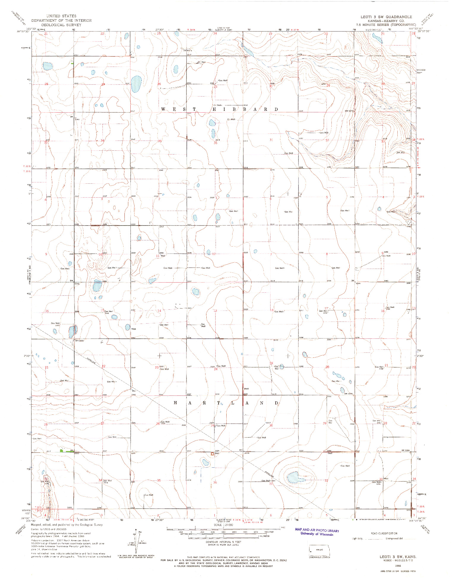 USGS 1:24000-SCALE QUADRANGLE FOR LEOTI 3 SW, KS 1966