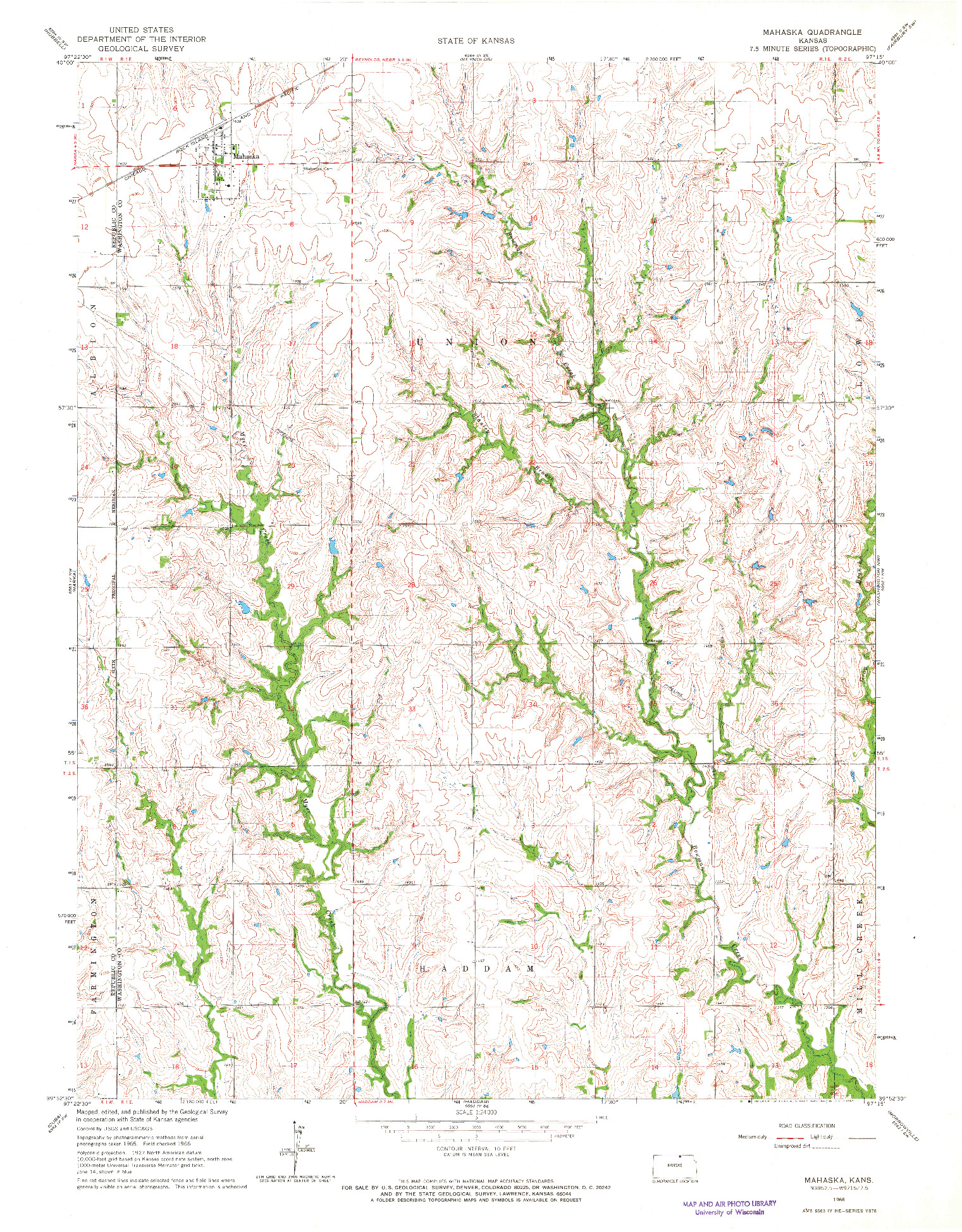 USGS 1:24000-SCALE QUADRANGLE FOR MAHASKA, KS 1966