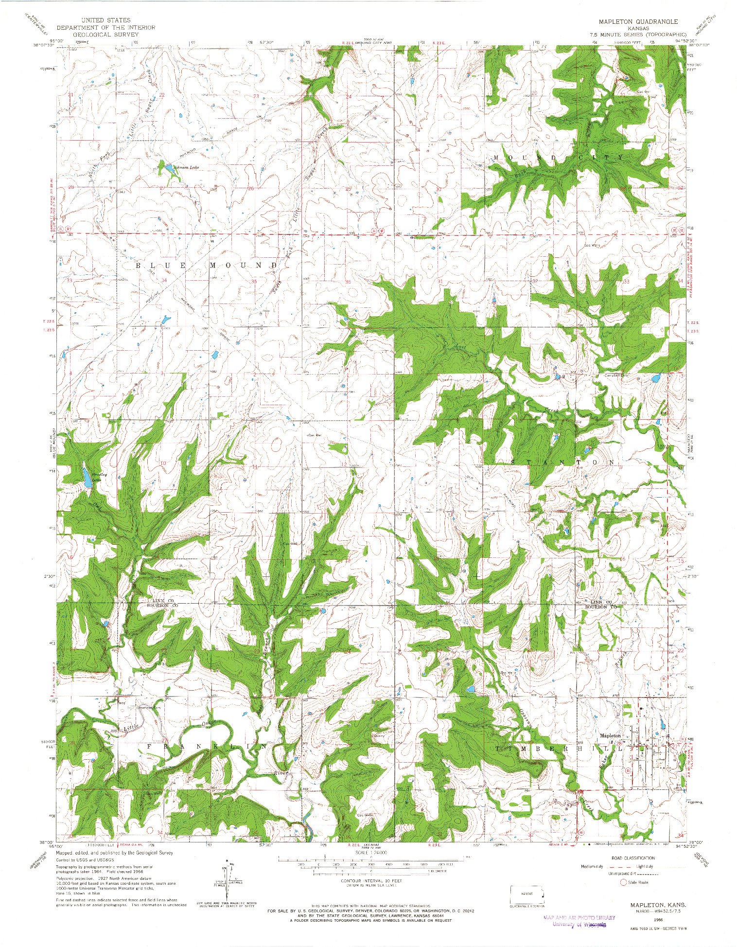 USGS 1:24000-SCALE QUADRANGLE FOR MAPLETON, KS 1966