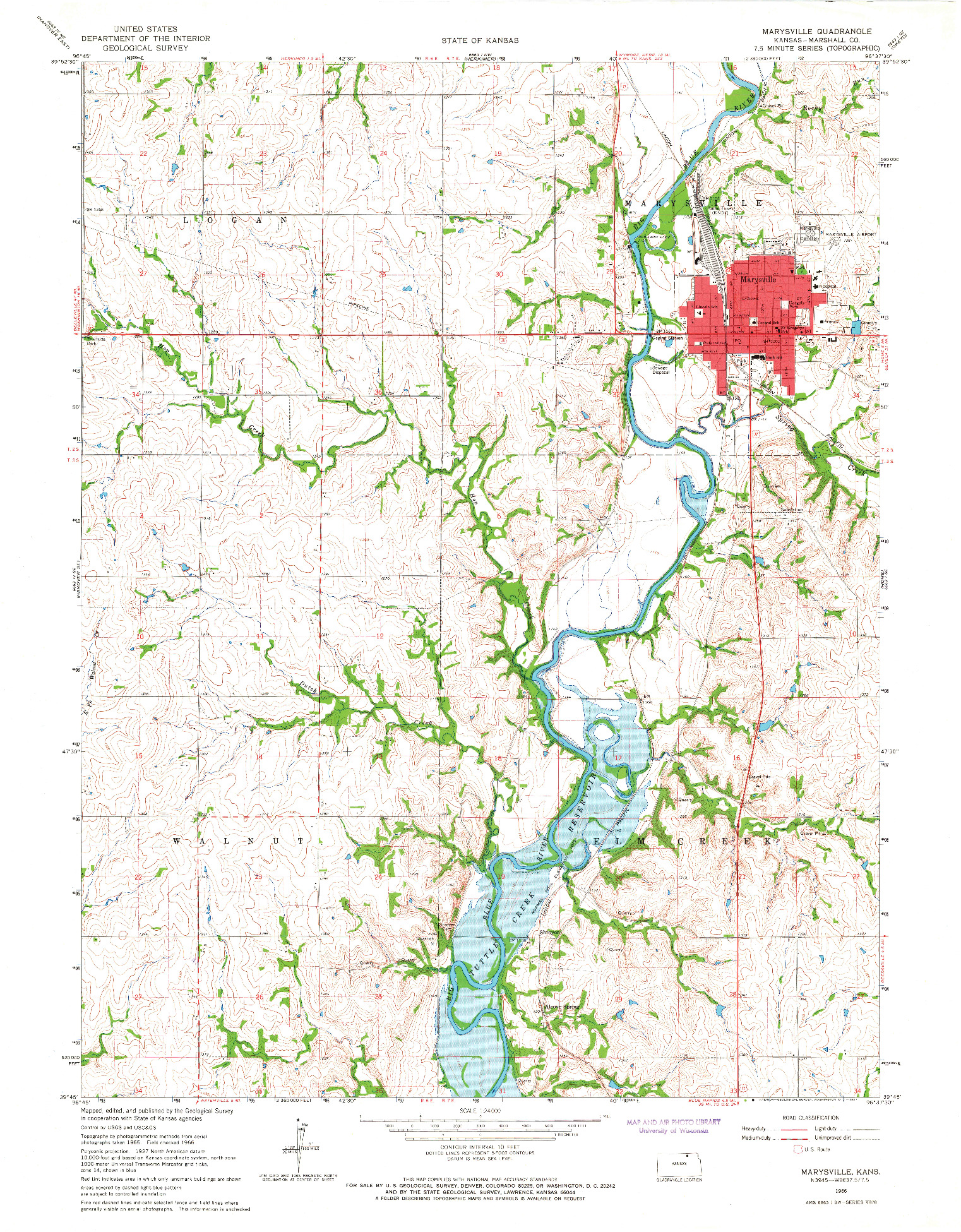 USGS 1:24000-SCALE QUADRANGLE FOR MARYSVILLE, KS 1966