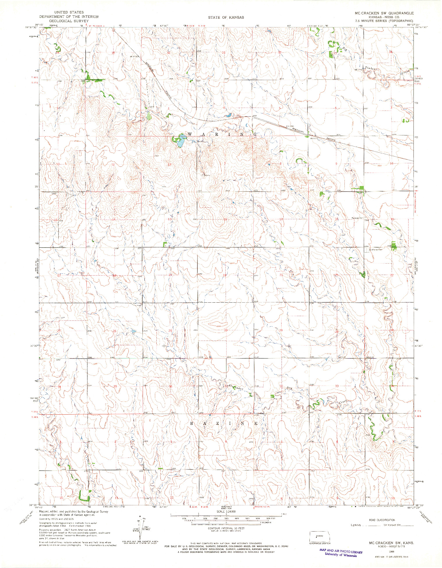 USGS 1:24000-SCALE QUADRANGLE FOR MC CRACKEN SW, KS 1966