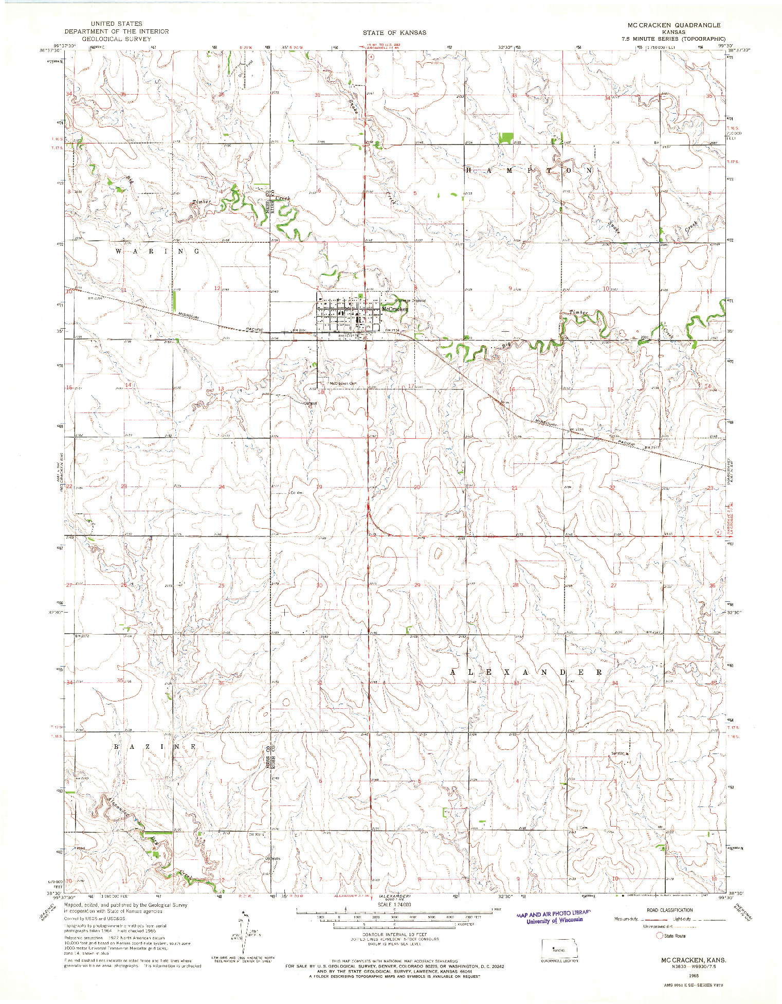 USGS 1:24000-SCALE QUADRANGLE FOR MC CRACKEN, KS 1965