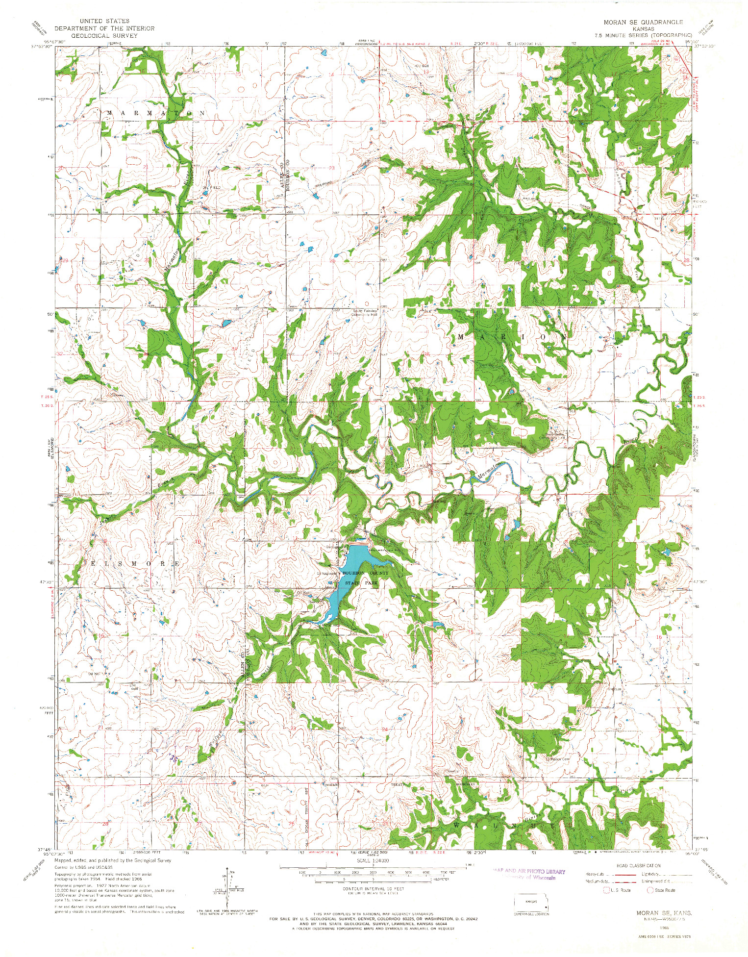 USGS 1:24000-SCALE QUADRANGLE FOR MORAN SE, KS 1966