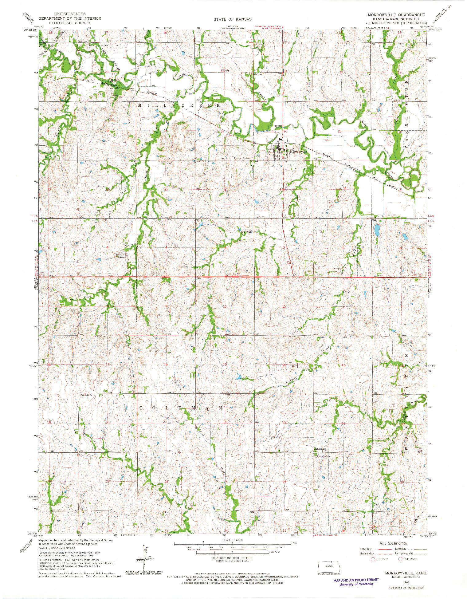 USGS 1:24000-SCALE QUADRANGLE FOR MORROWVILLE, KS 1966