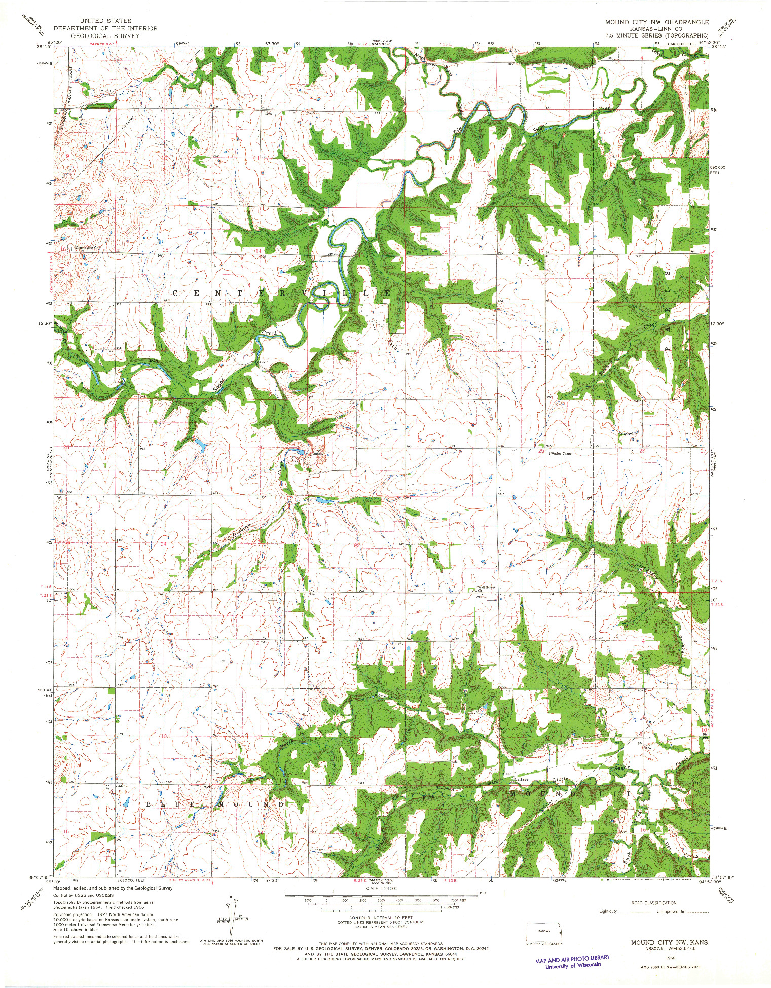 USGS 1:24000-SCALE QUADRANGLE FOR MOUND CITY NW, KS 1966