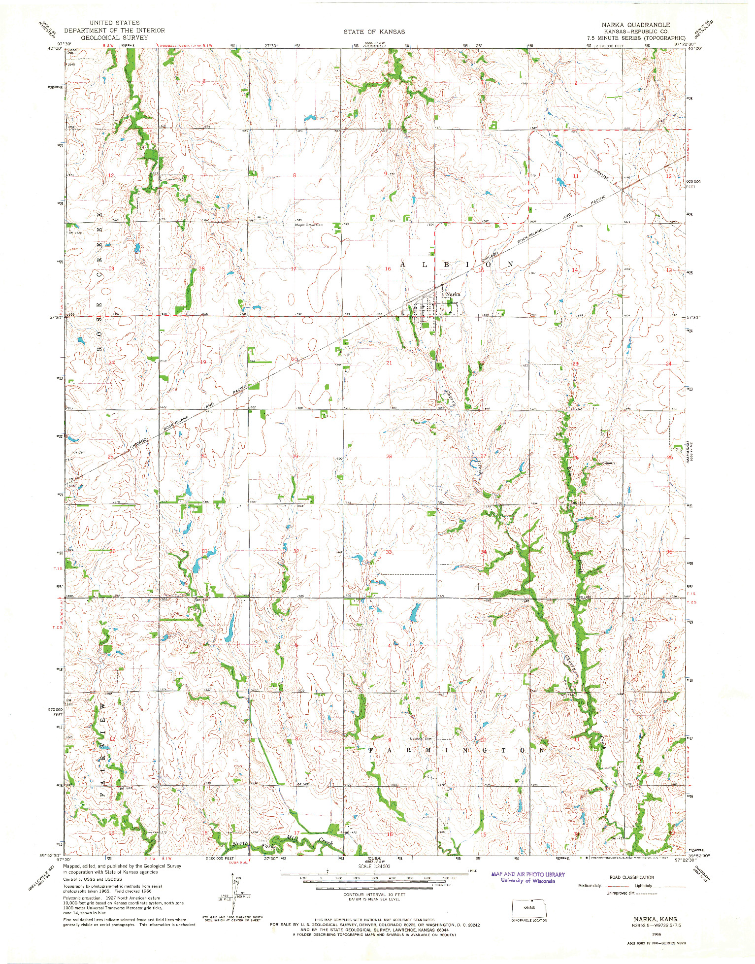 USGS 1:24000-SCALE QUADRANGLE FOR NARKA, KS 1966