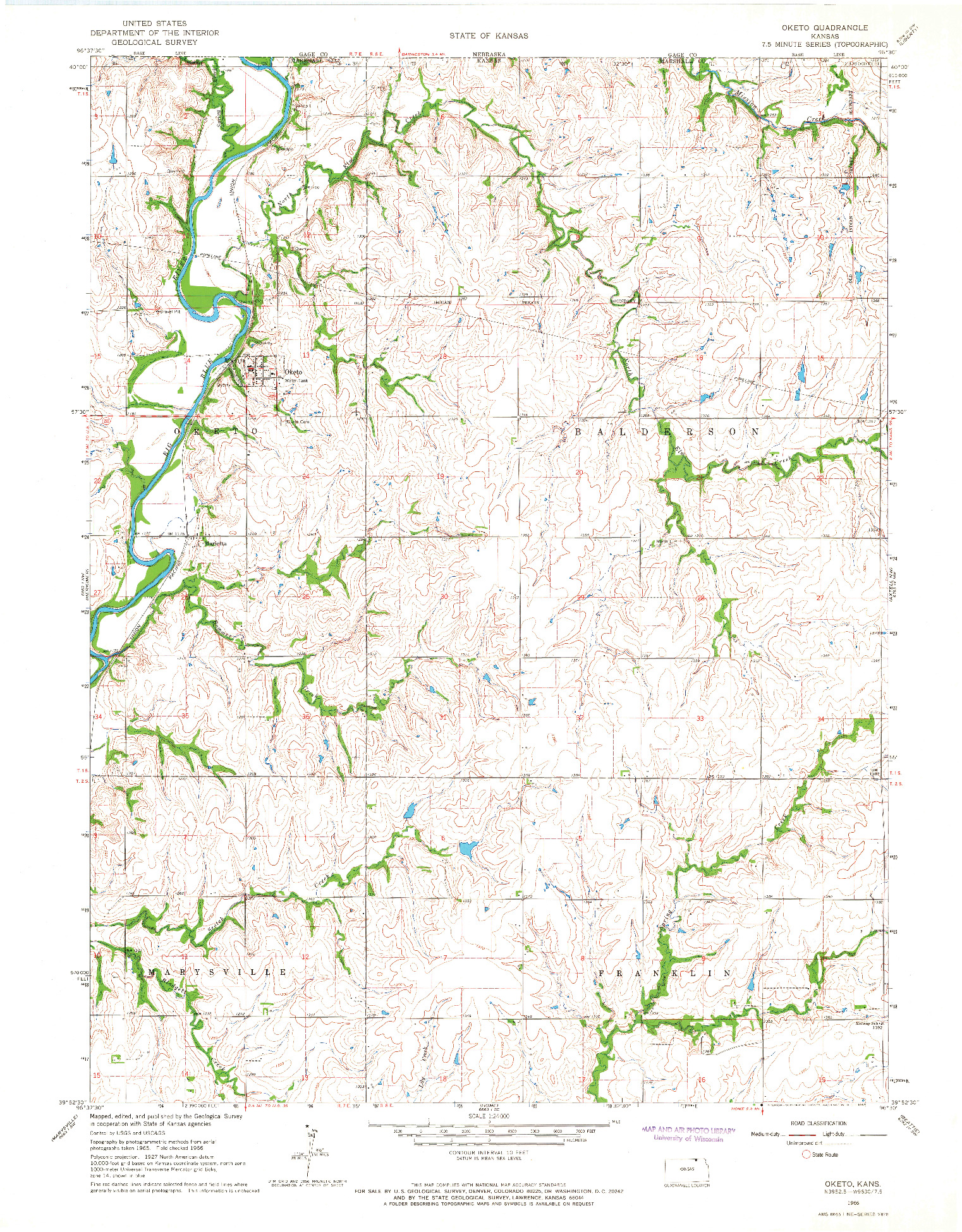 USGS 1:24000-SCALE QUADRANGLE FOR OKETO, KS 1966