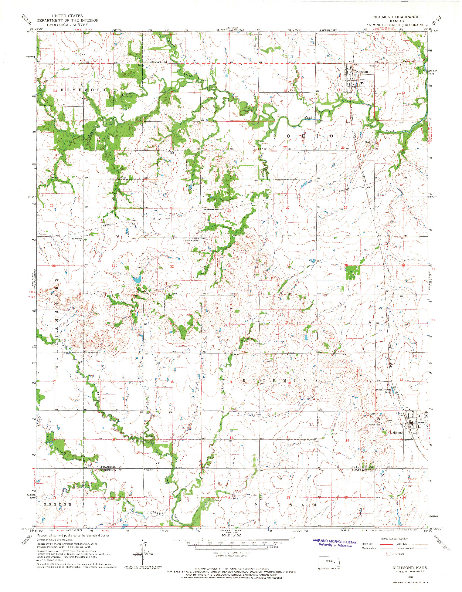 USGS 1:24000-SCALE QUADRANGLE FOR RICHMOND, KS 1965