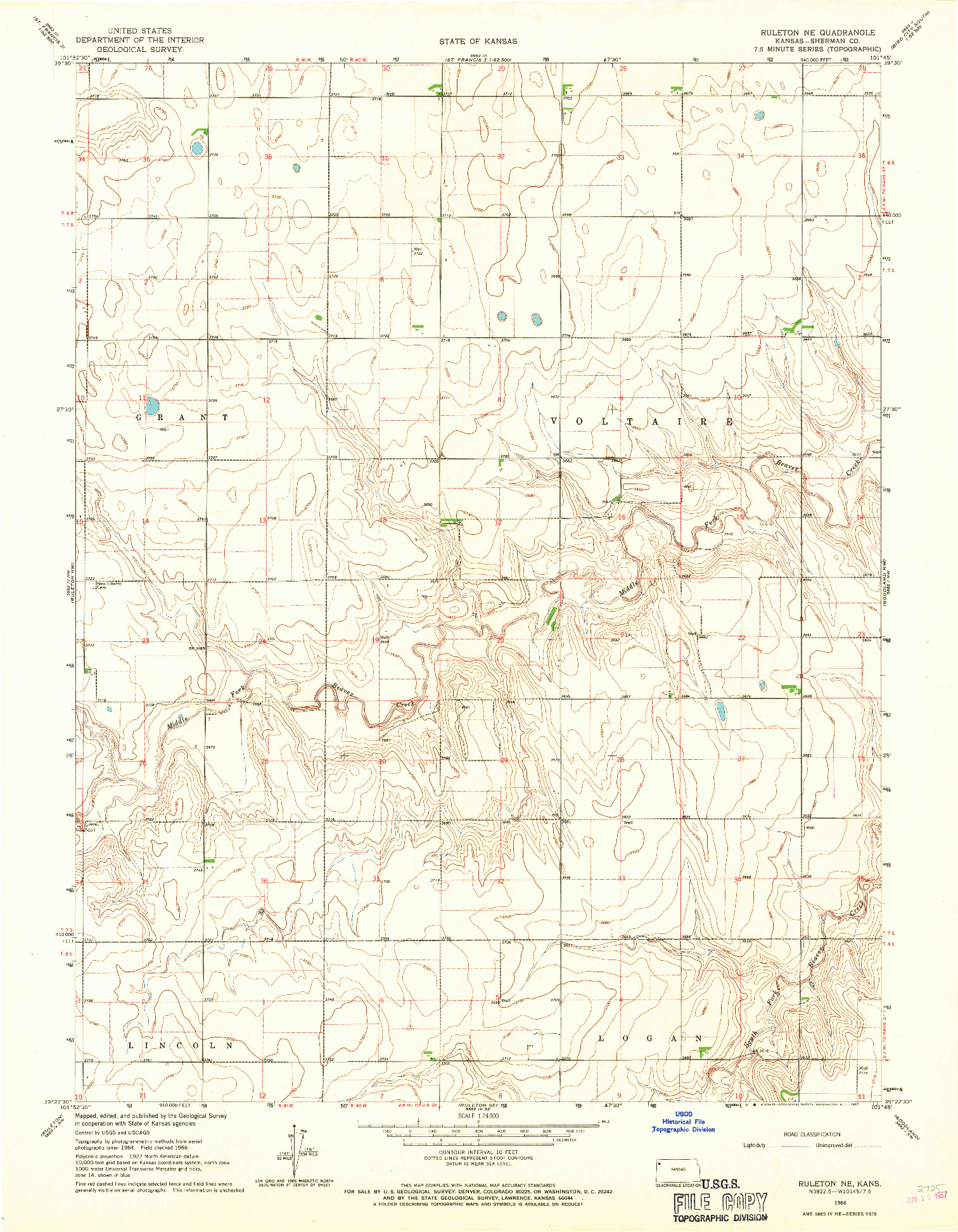 USGS 1:24000-SCALE QUADRANGLE FOR RULETON NE, KS 1966