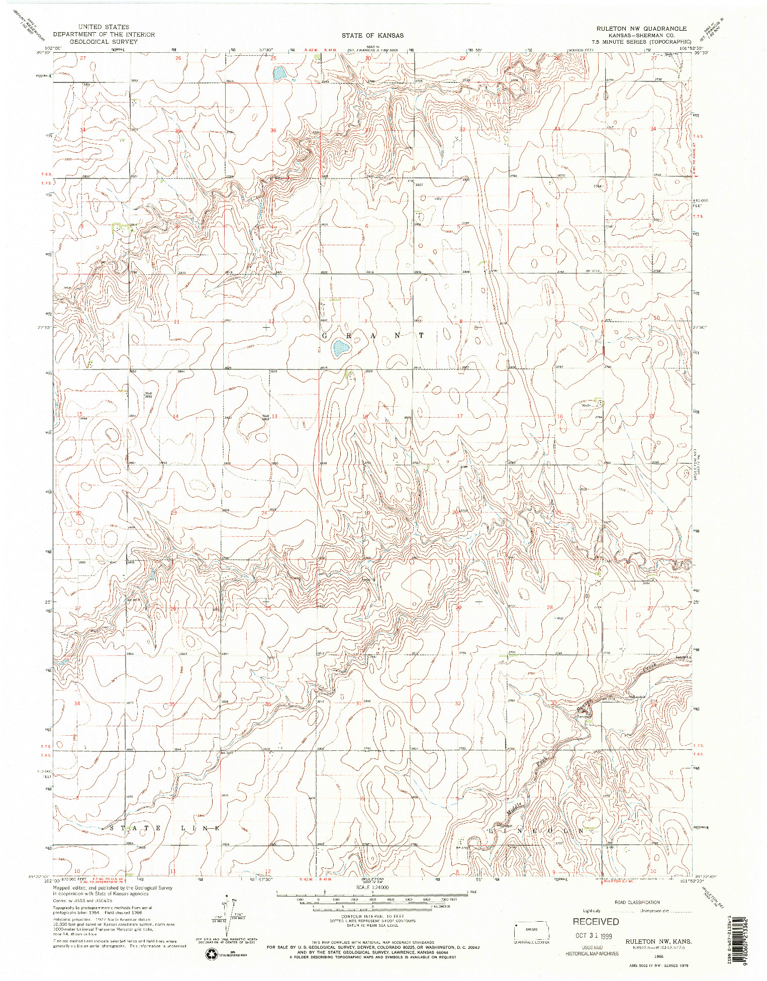 USGS 1:24000-SCALE QUADRANGLE FOR RULETON NW, KS 1966