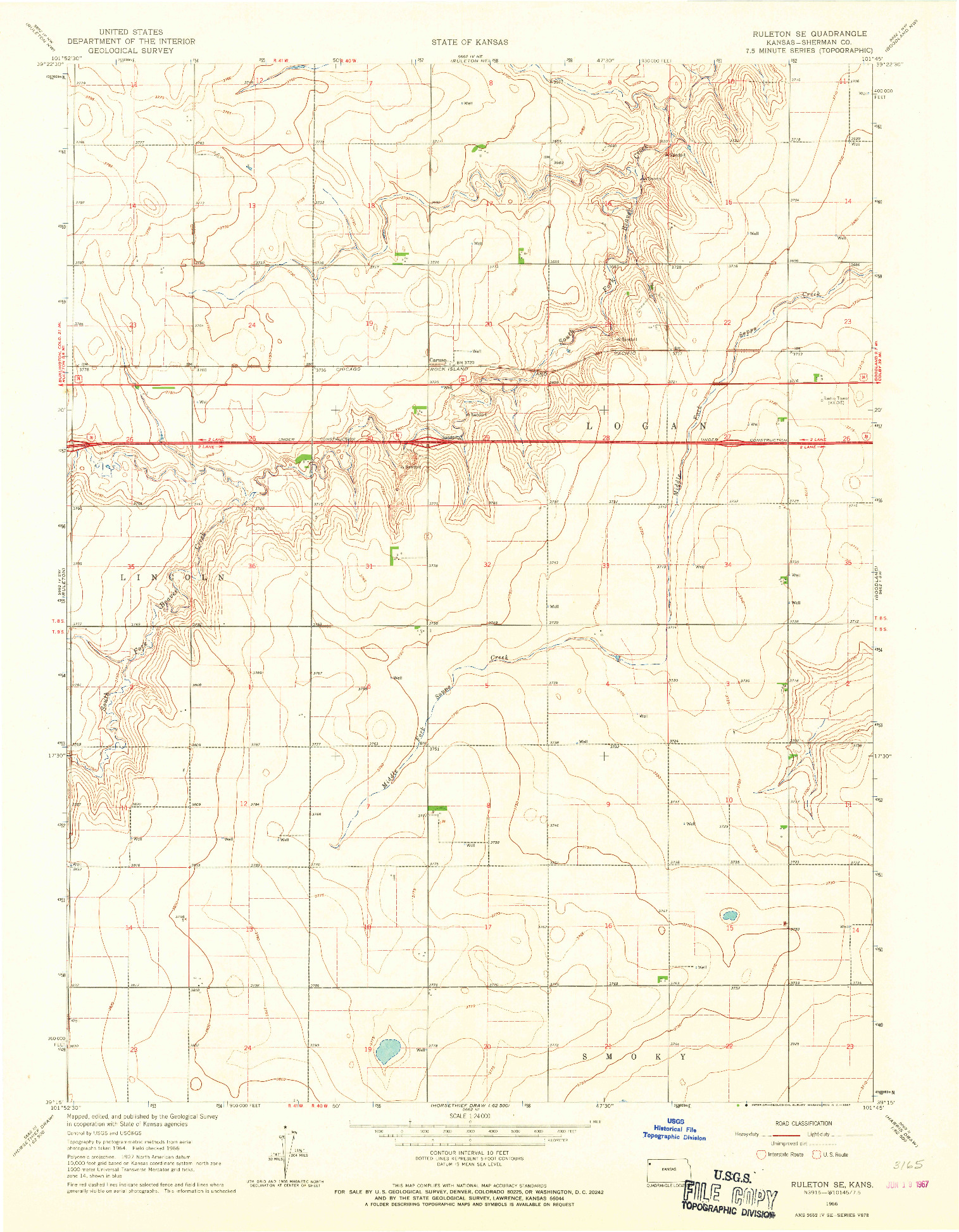 USGS 1:24000-SCALE QUADRANGLE FOR RULETON SE, KS 1966