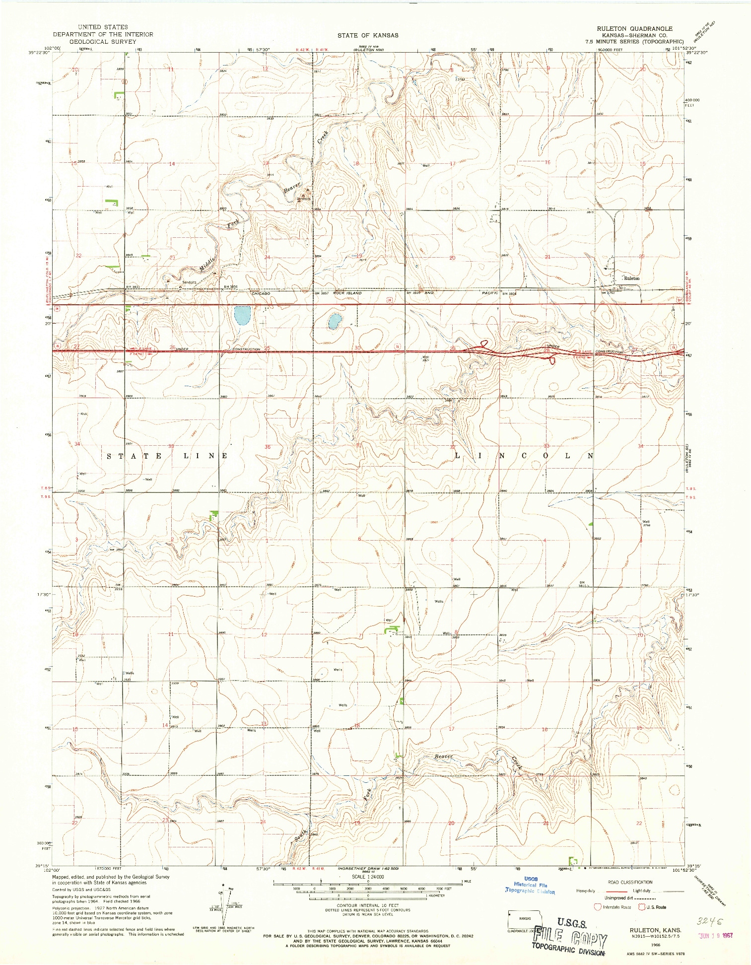 USGS 1:24000-SCALE QUADRANGLE FOR RULETON, KS 1966