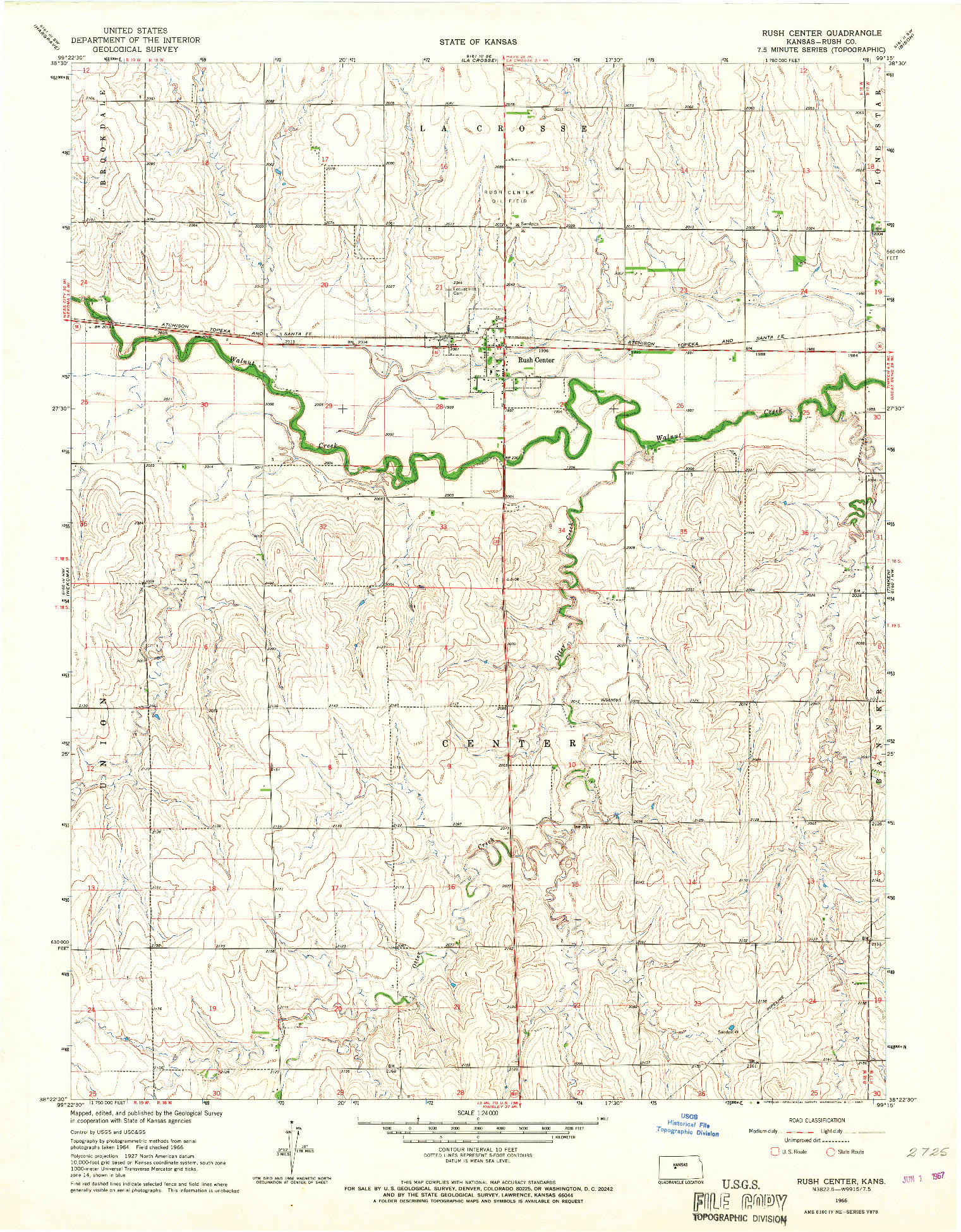 USGS 1:24000-SCALE QUADRANGLE FOR RUSH CENTER, KS 1966