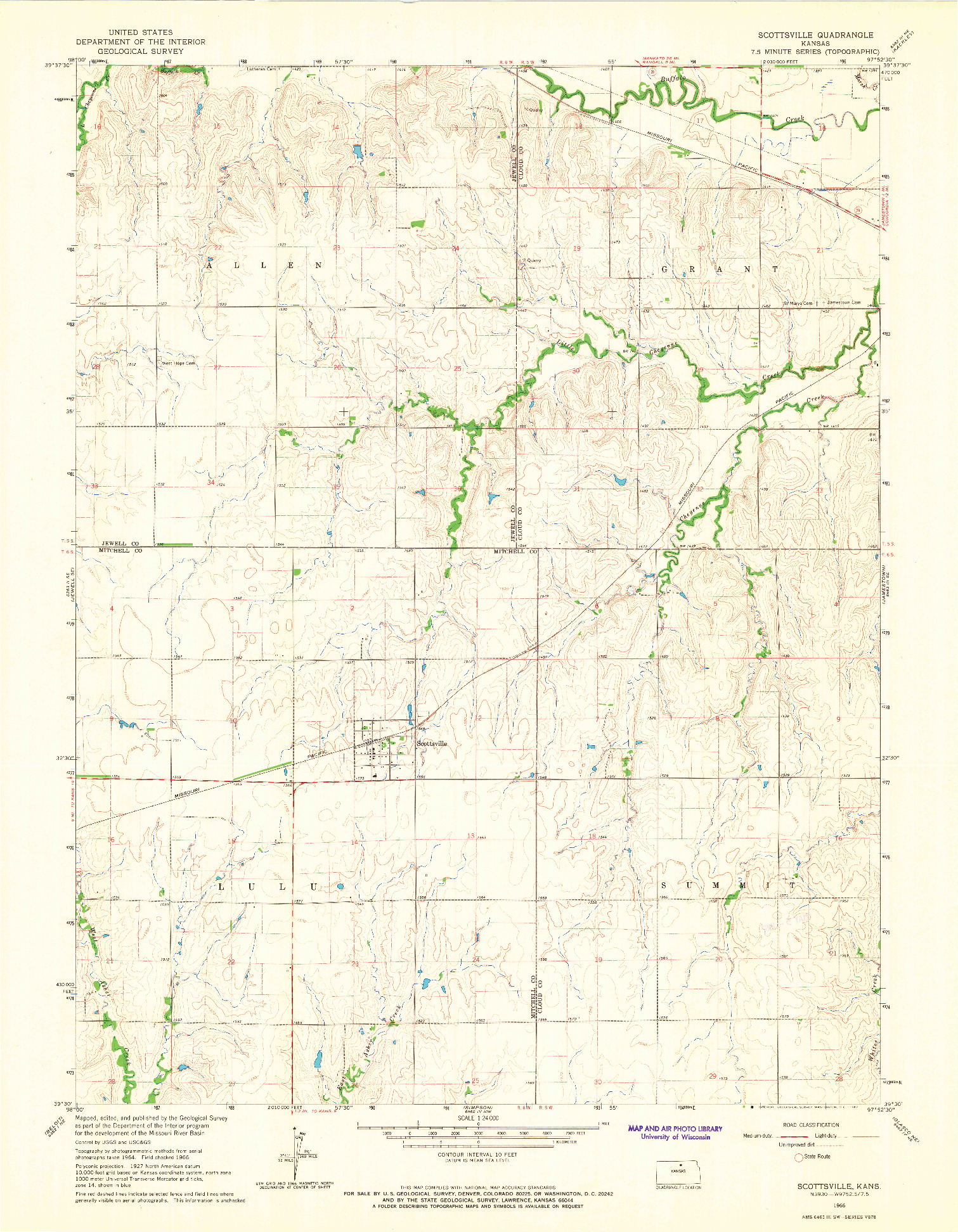 USGS 1:24000-SCALE QUADRANGLE FOR SCOTTSVILLE, KS 1966
