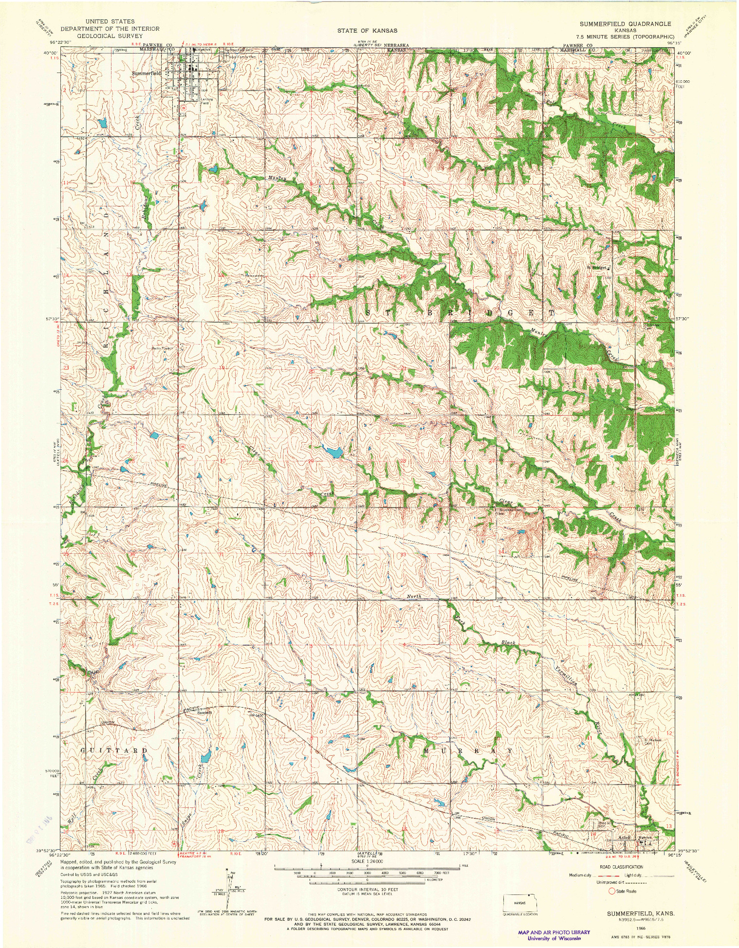 USGS 1:24000-SCALE QUADRANGLE FOR SUMMERFIELD, KS 1966
