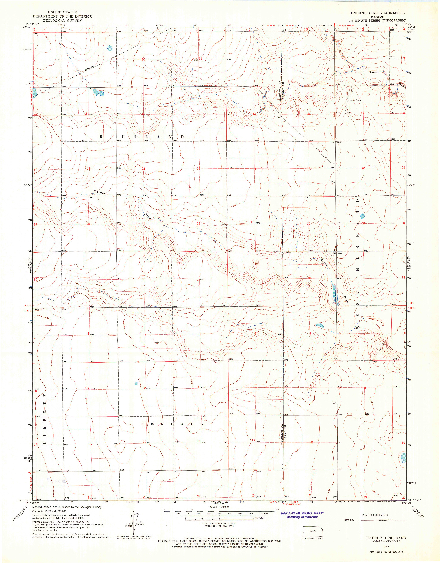 USGS 1:24000-SCALE QUADRANGLE FOR TRIBUNE 4 NE, KS 1966