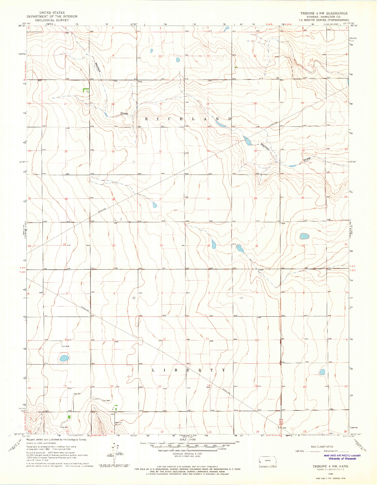 USGS 1:24000-SCALE QUADRANGLE FOR TRIBUNE 4 NW, KS 1966