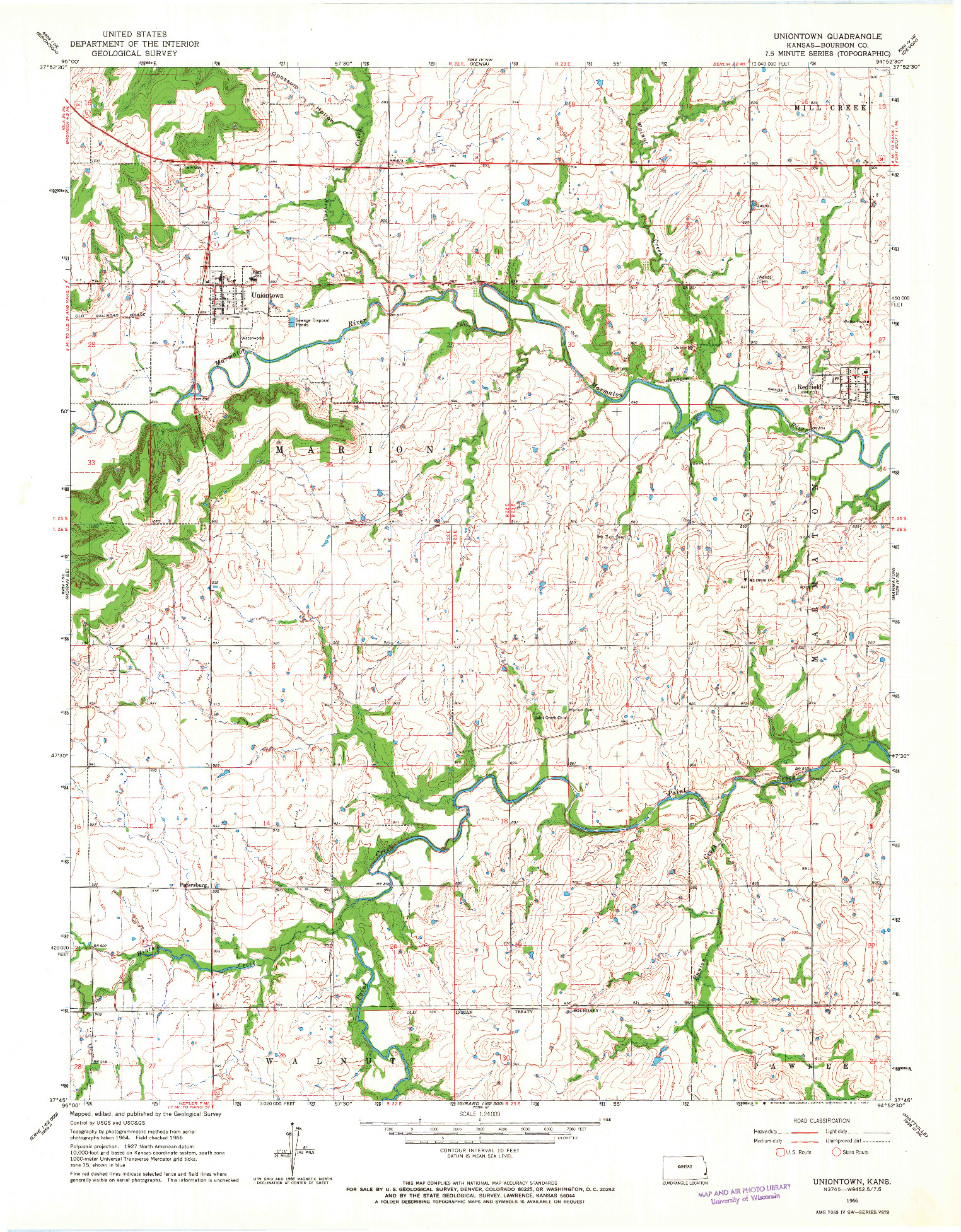 USGS 1:24000-SCALE QUADRANGLE FOR UNIONTOWN, KS 1966