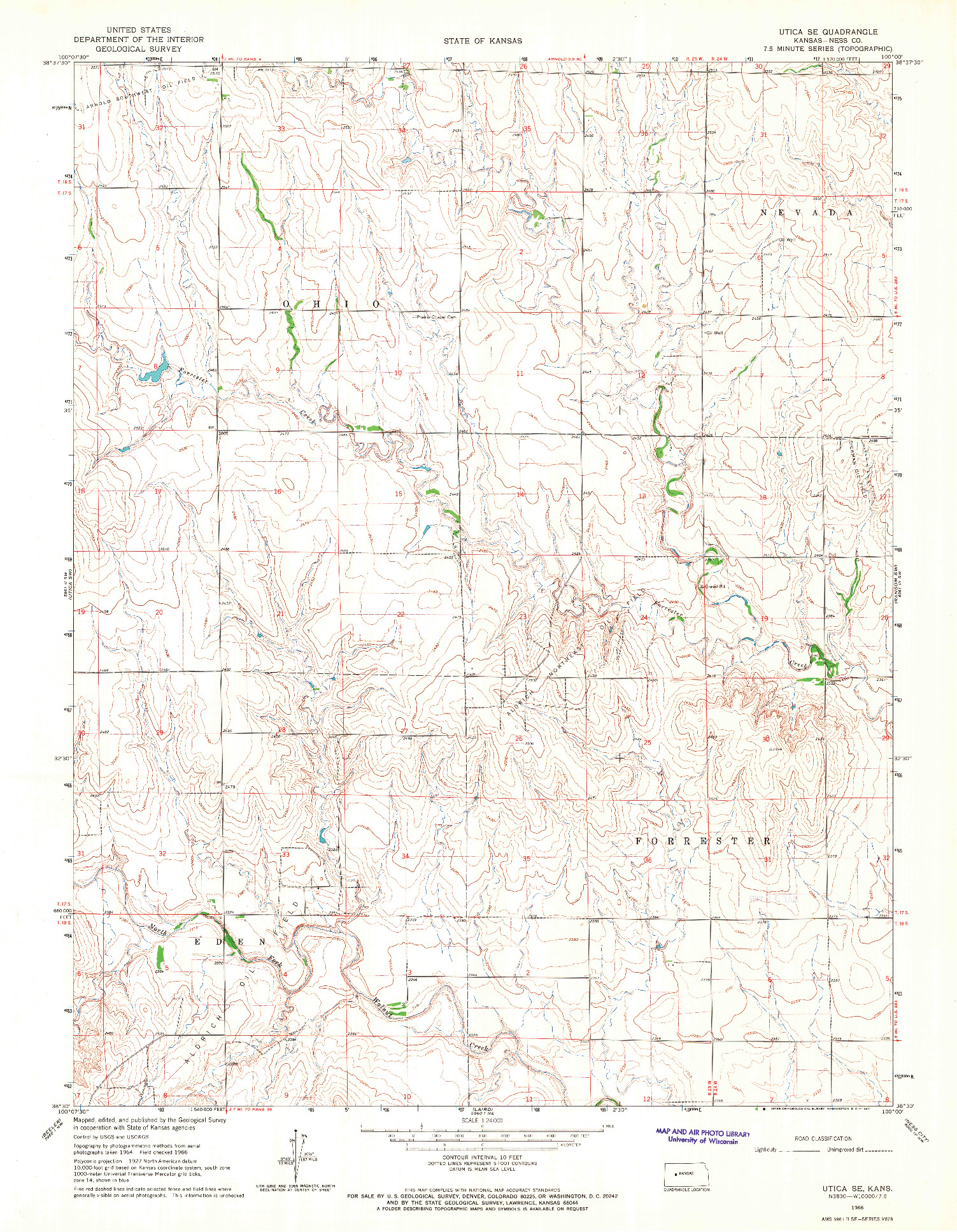 USGS 1:24000-SCALE QUADRANGLE FOR UTICA SE, KS 1966