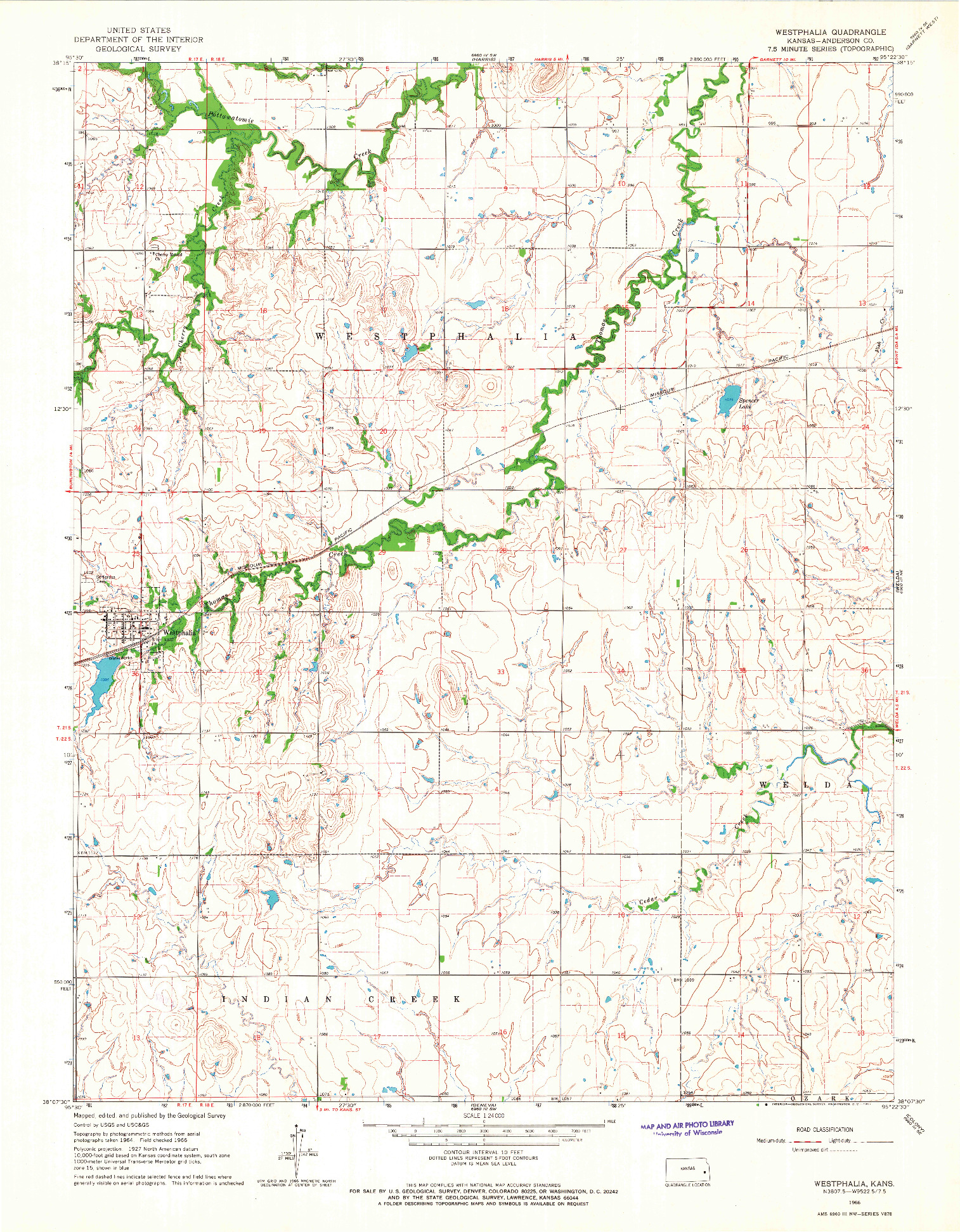 USGS 1:24000-SCALE QUADRANGLE FOR WESTPHALIA, KS 1966