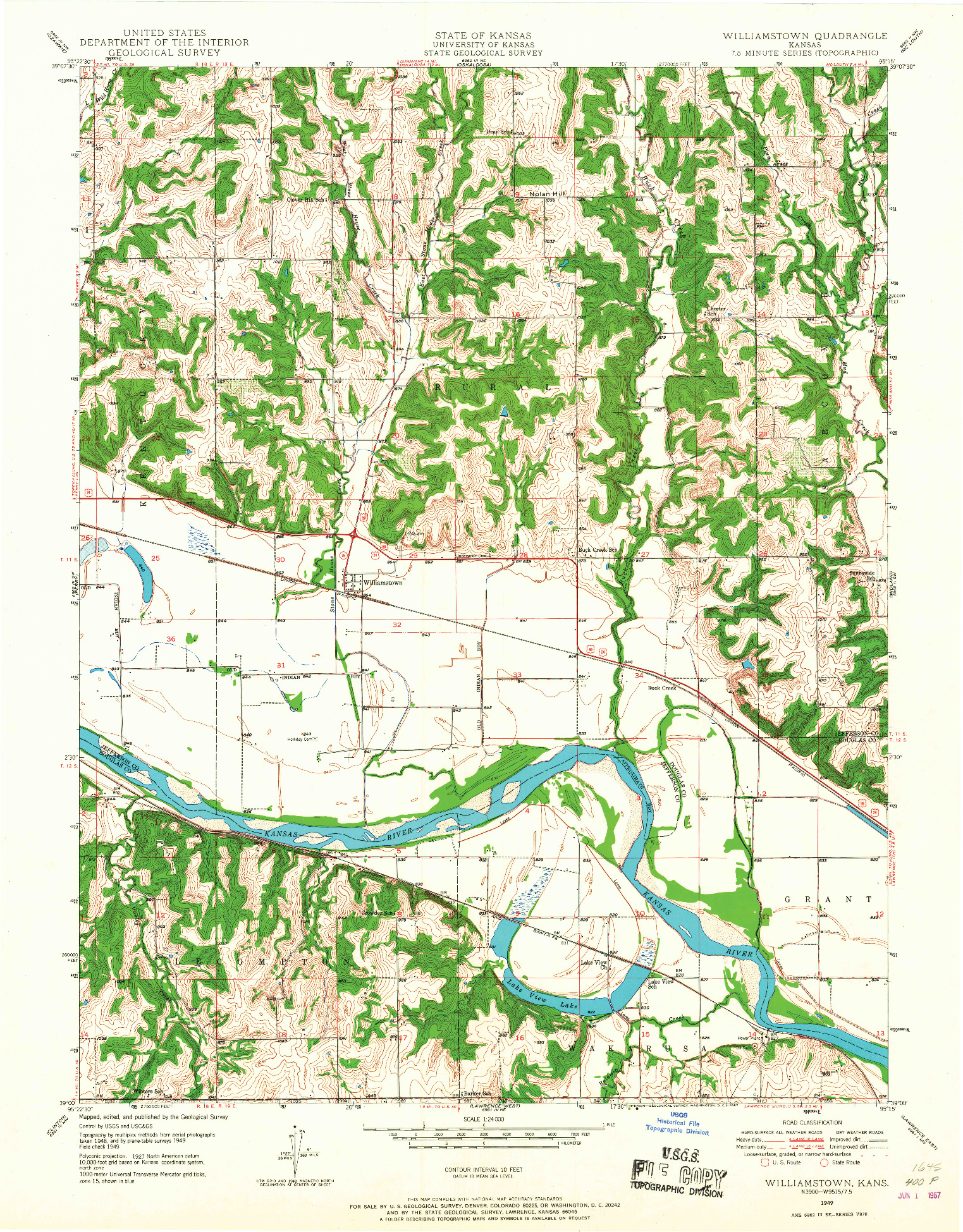 USGS 1:24000-SCALE QUADRANGLE FOR WILLIAMSTOWN, KS 1949