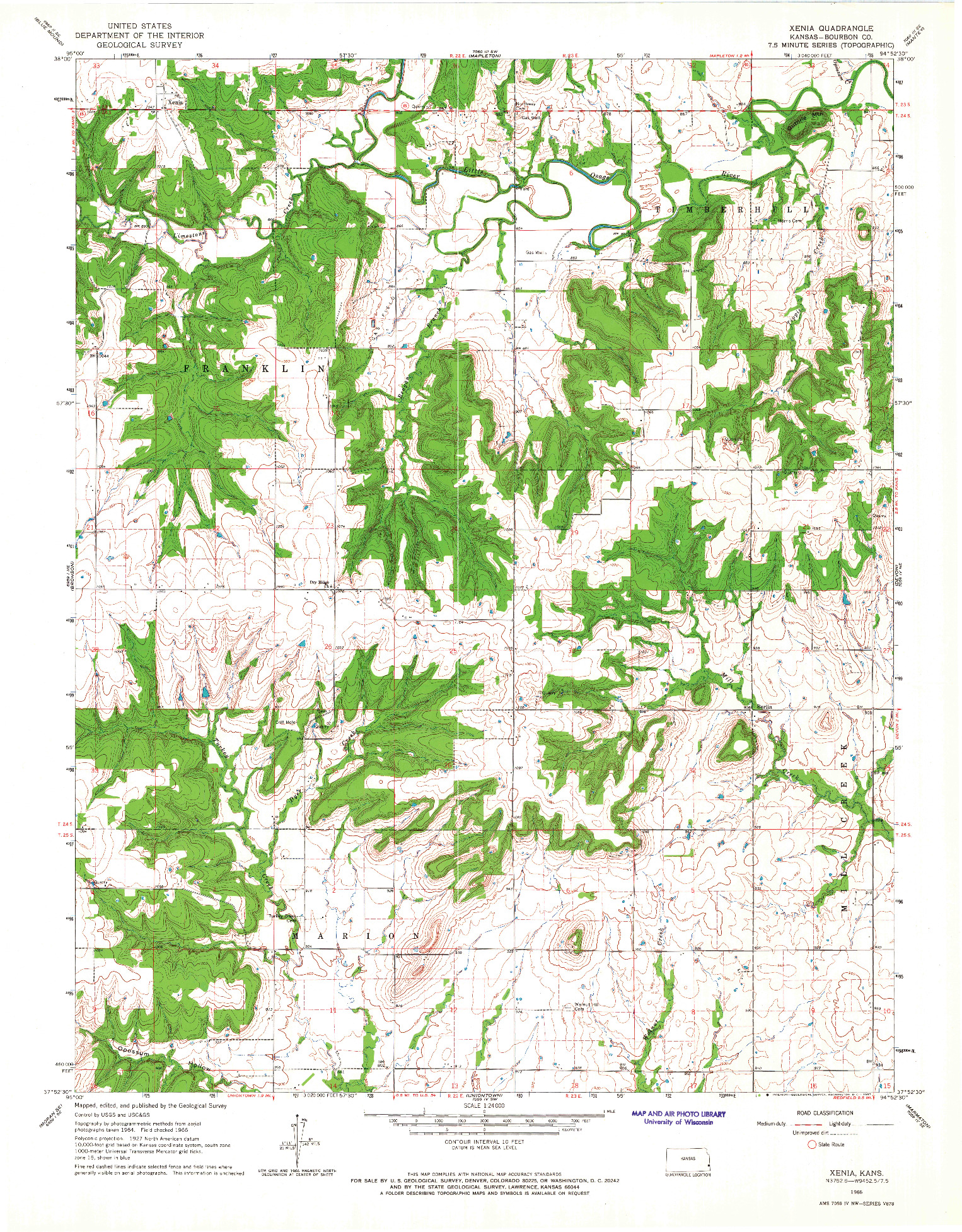 USGS 1:24000-SCALE QUADRANGLE FOR XENIA, KS 1966