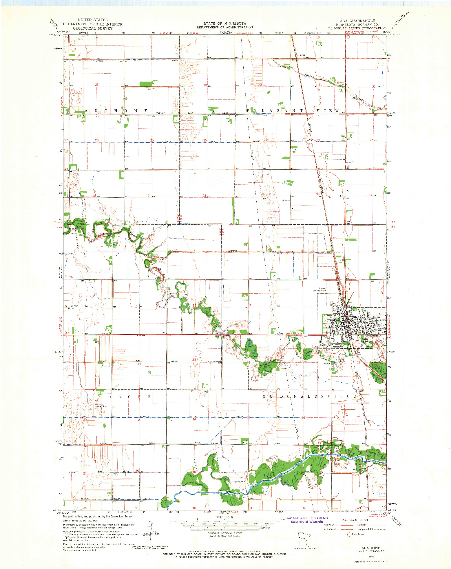 USGS 1:24000-SCALE QUADRANGLE FOR ADA, MN 1965