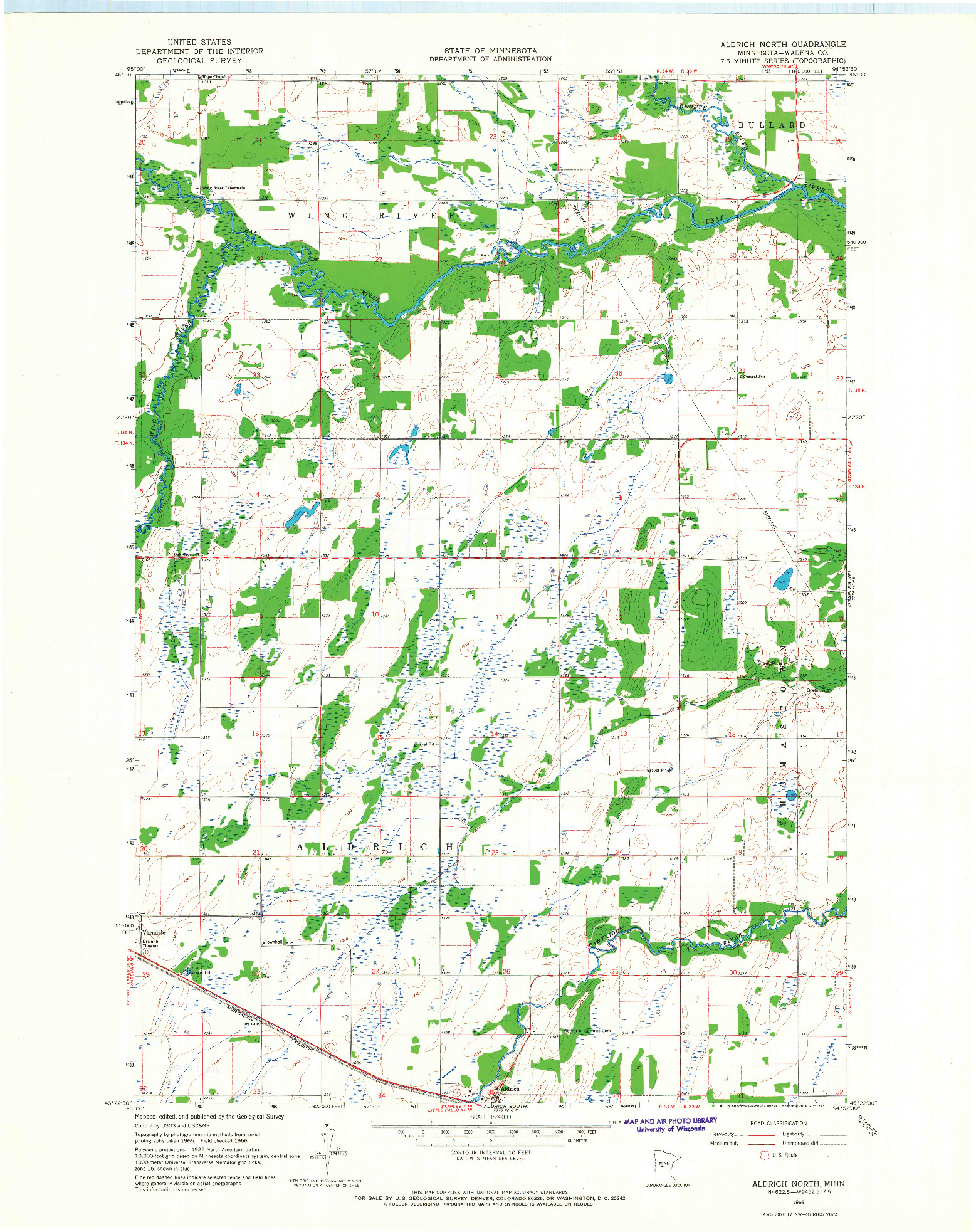 USGS 1:24000-SCALE QUADRANGLE FOR ALDRICH NORTH, MN 1966