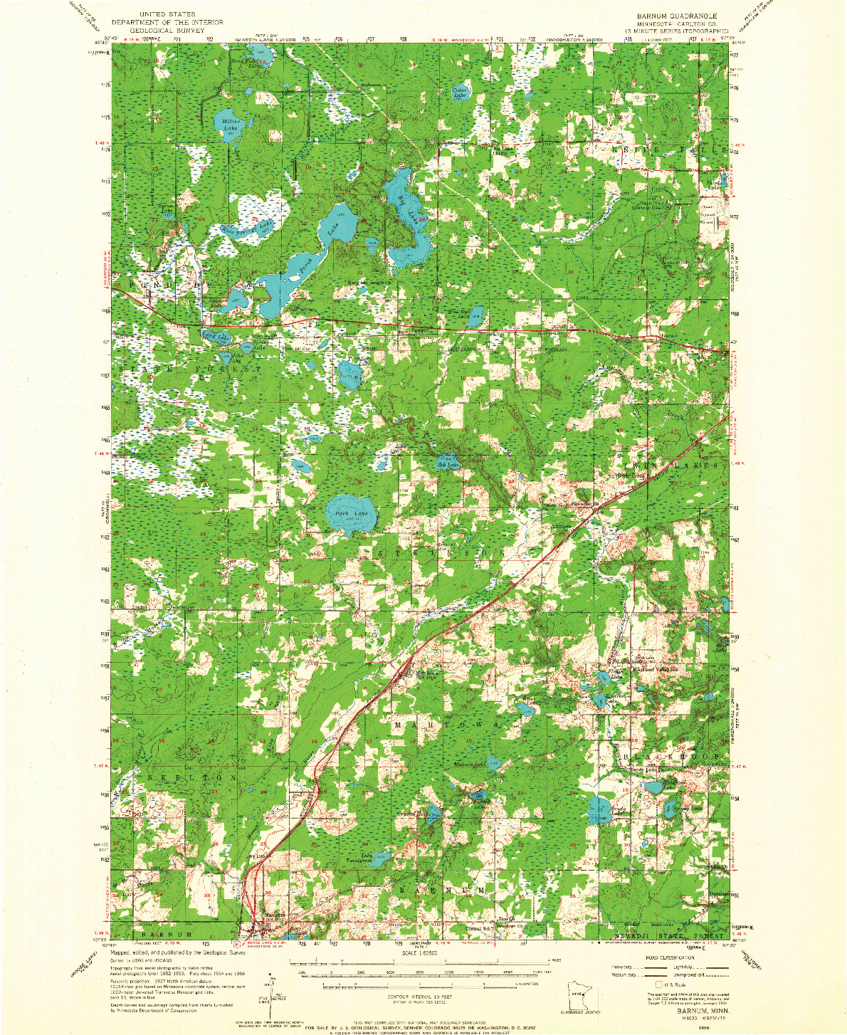 USGS 1:62500-SCALE QUADRANGLE FOR BARNUM, MN 1956