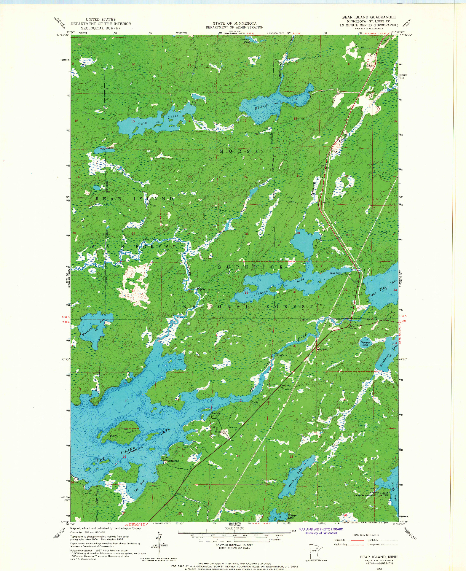 USGS 1:24000-SCALE QUADRANGLE FOR BEAR ISLAND, MN 1965