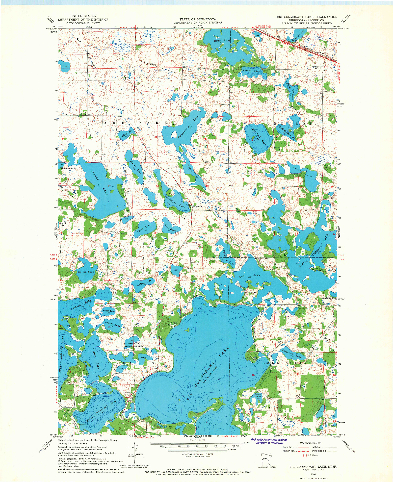 USGS 1:24000-SCALE QUADRANGLE FOR BIG CORMORANT LAKE, MN 1966