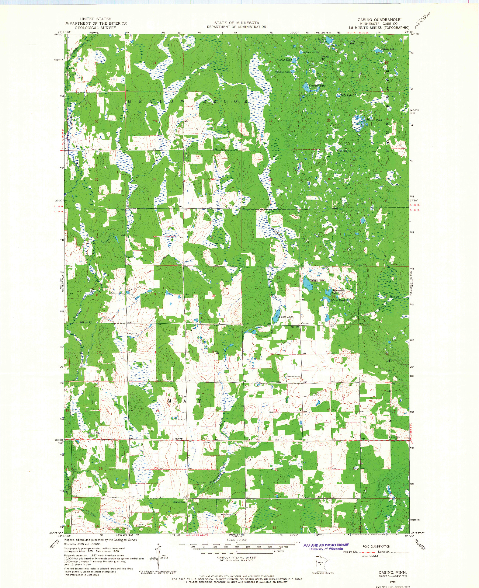 USGS 1:24000-SCALE QUADRANGLE FOR CASINO, MN 1966