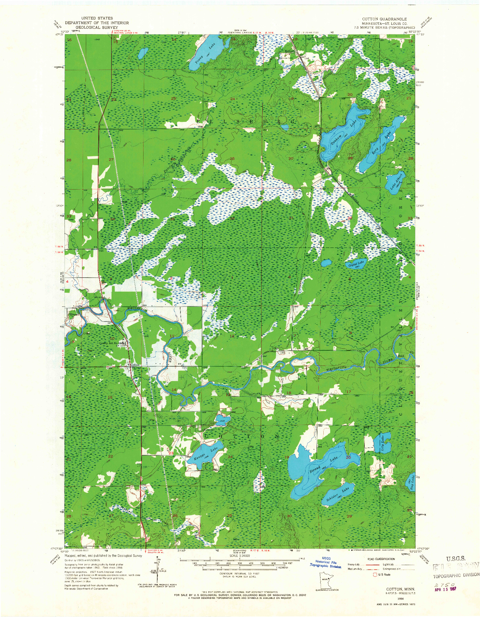 USGS 1:24000-SCALE QUADRANGLE FOR COTTON, MN 1956