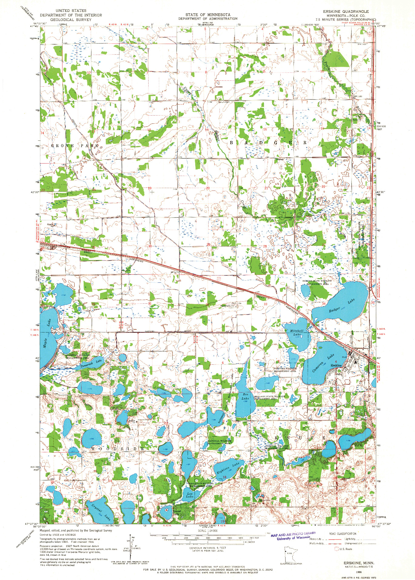 USGS 1:24000-SCALE QUADRANGLE FOR ERSKINE, MN 1966