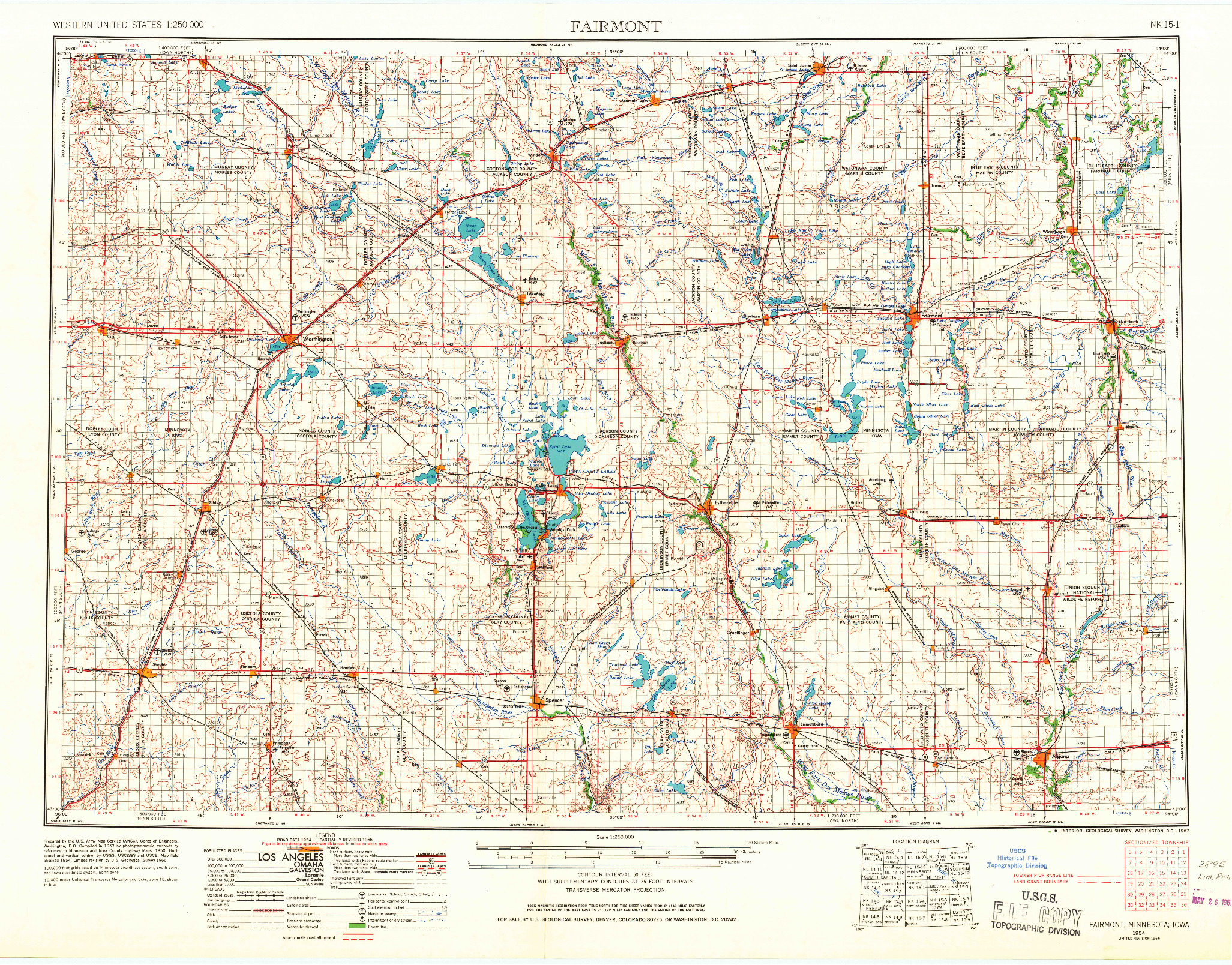 USGS 1:250000-SCALE QUADRANGLE FOR FAIRMONT, MN 1954