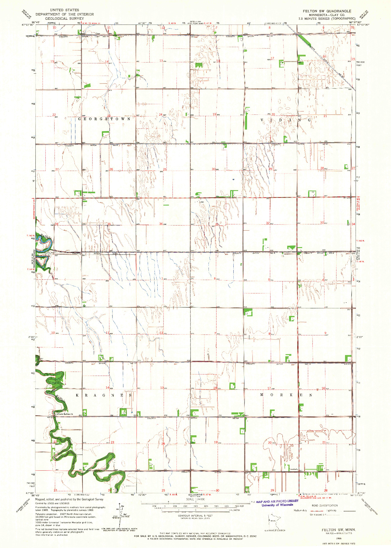 USGS 1:24000-SCALE QUADRANGLE FOR FELTON SW, MN 1966