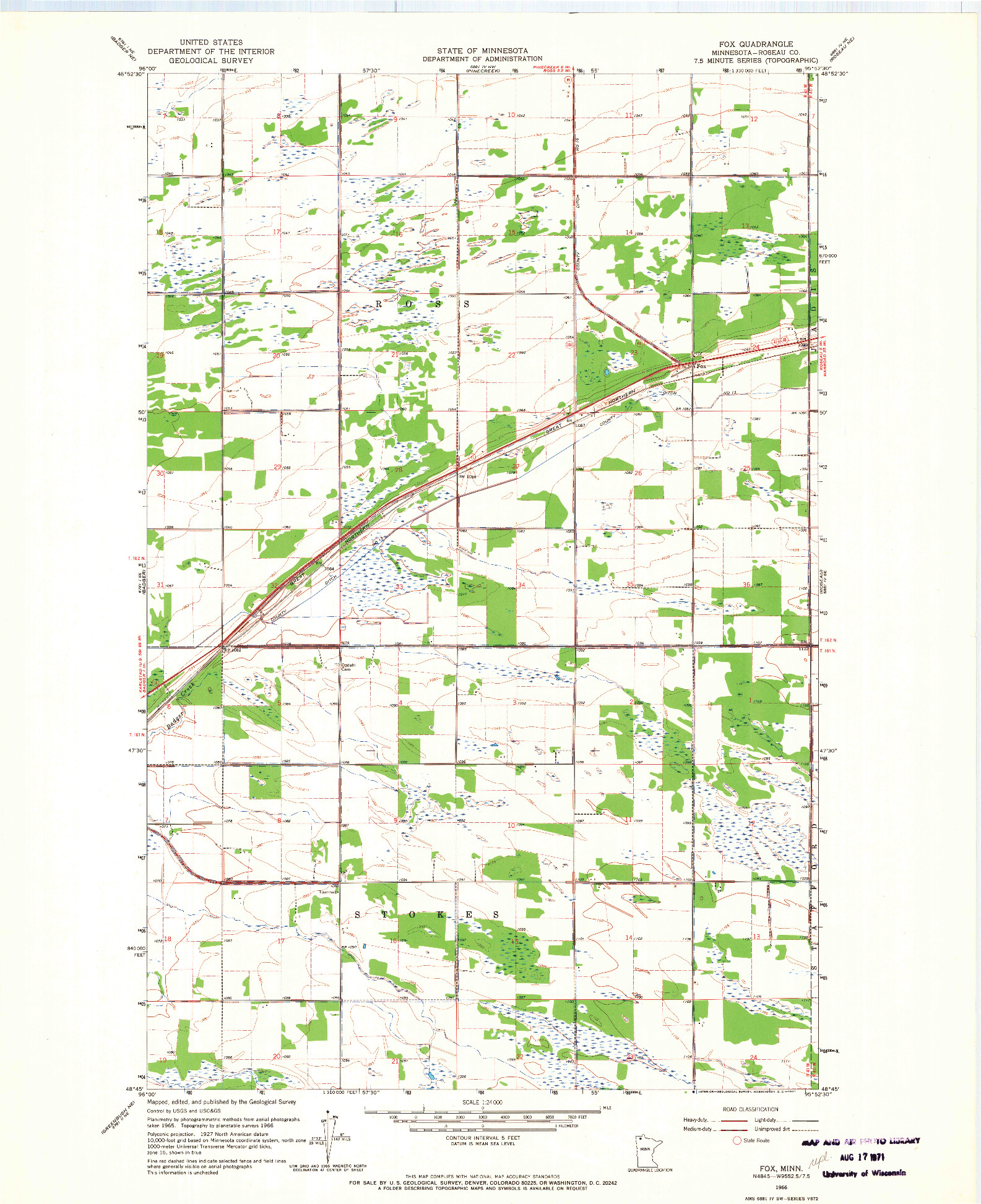 USGS 1:24000-SCALE QUADRANGLE FOR FOX, MN 1966