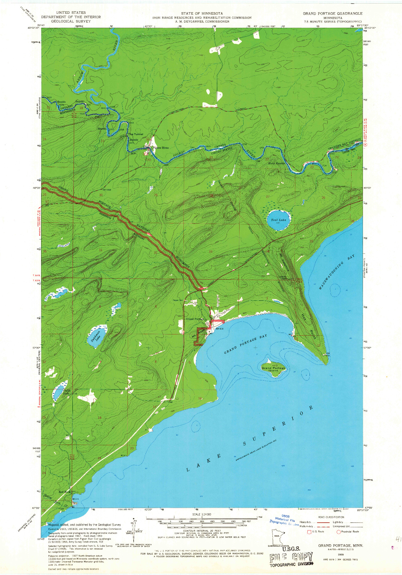 USGS 1:24000-SCALE QUADRANGLE FOR GRAND PORTAGE, MN 1959